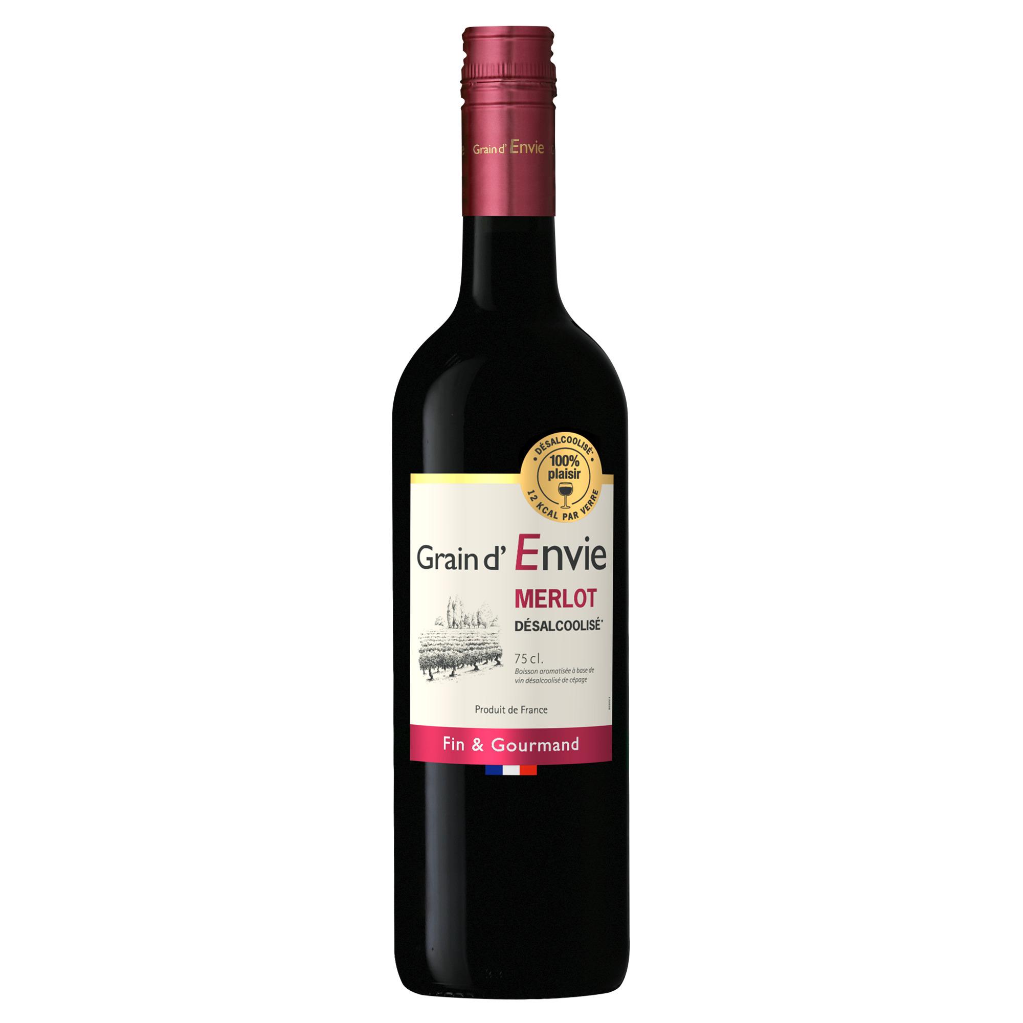 Voir la diapositive 2 : GRAIN D'ENVIE Vin désalcoolisé Merlot rouge 75cl