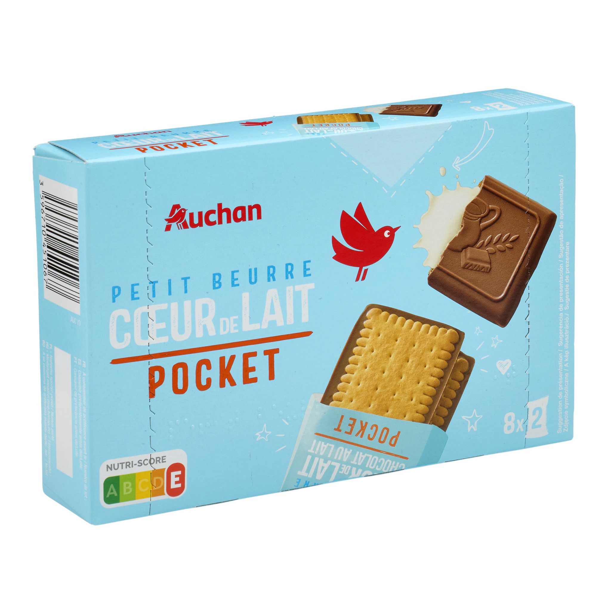 Voir la diapositive 2 : AUCHAN Petit beurre cœur de lait sachets fraîcheur 8x2 biscuits 268g