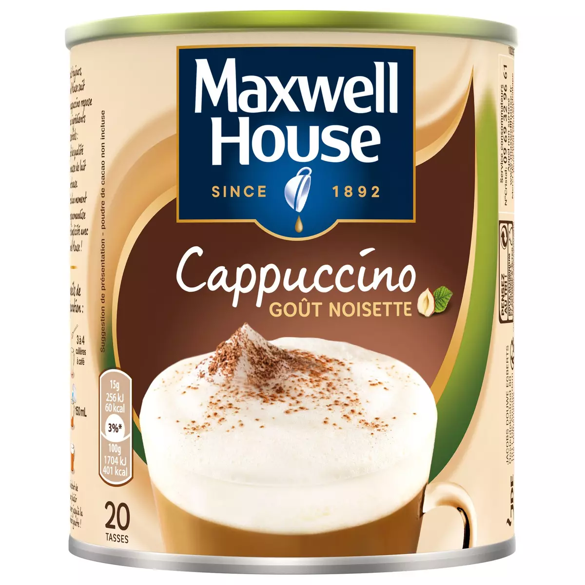 MAXWELL HOUSE Cappuccino café soluble goût noisettes 305g
