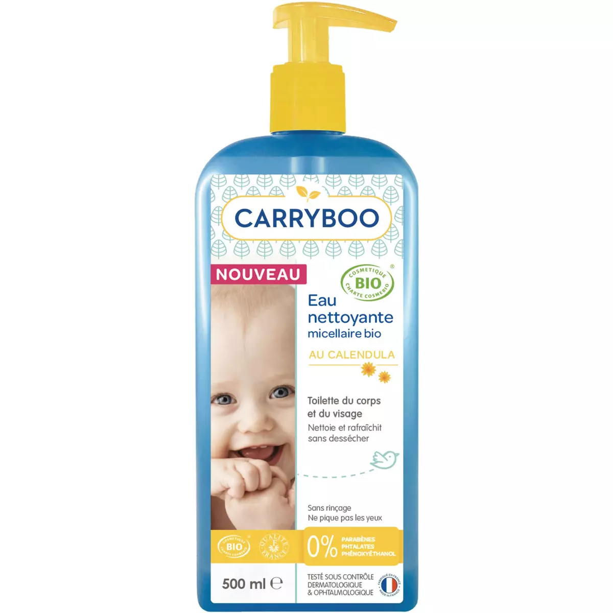 CARRYBOO Eau nettoyante micellaire au calendula bio pour bébé 500ml