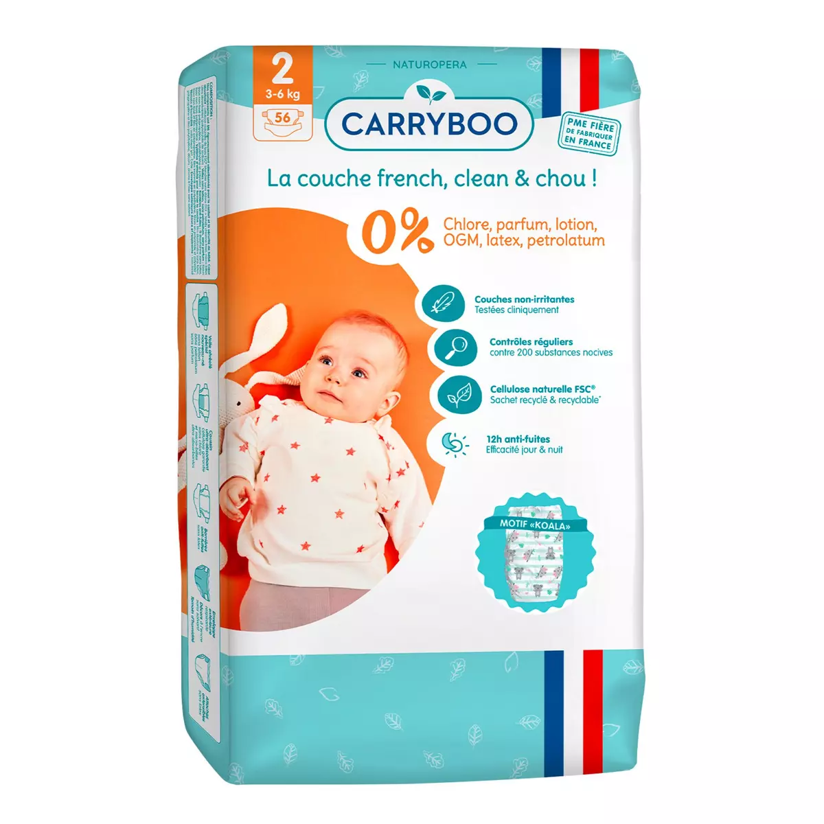CARRYBOO Couches écologiques dermo-sensitives taille 2 (3-6kg) 56