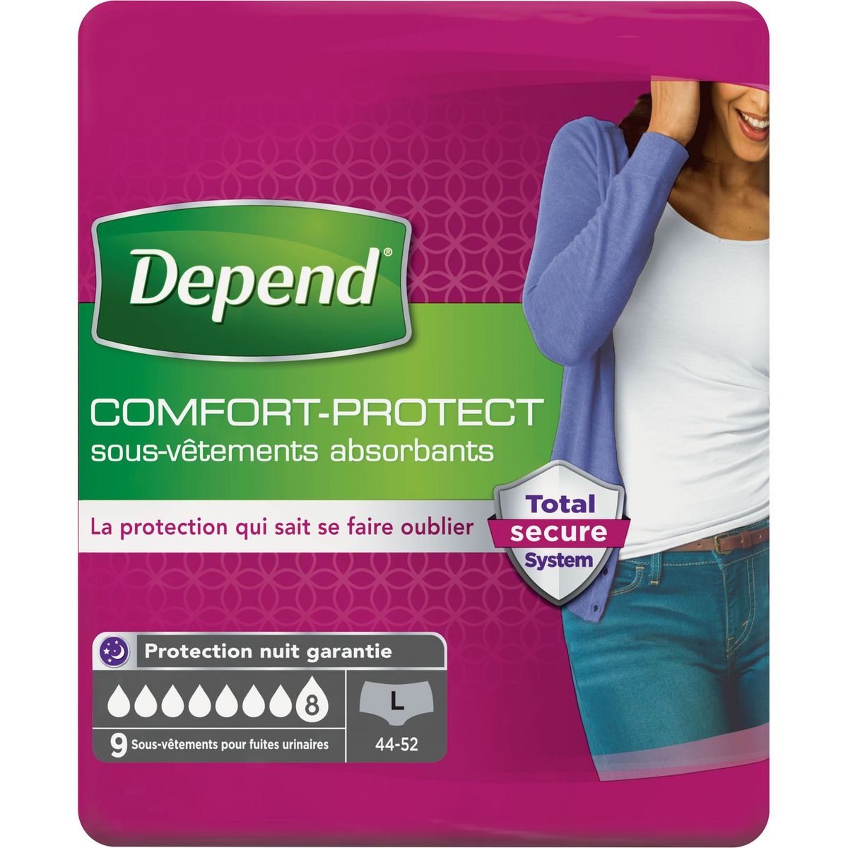 DEPEND Sous-vêtements absorbants pour fuites urinaires taille L 44-55 9 sous-vêtements