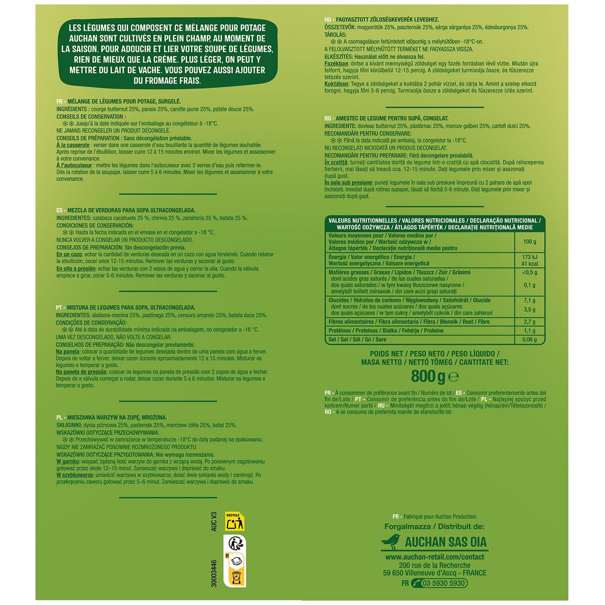 Voir la diapositive 3 : AUCHAN Légumes pour potage recette d'Automne 5 portions 800g