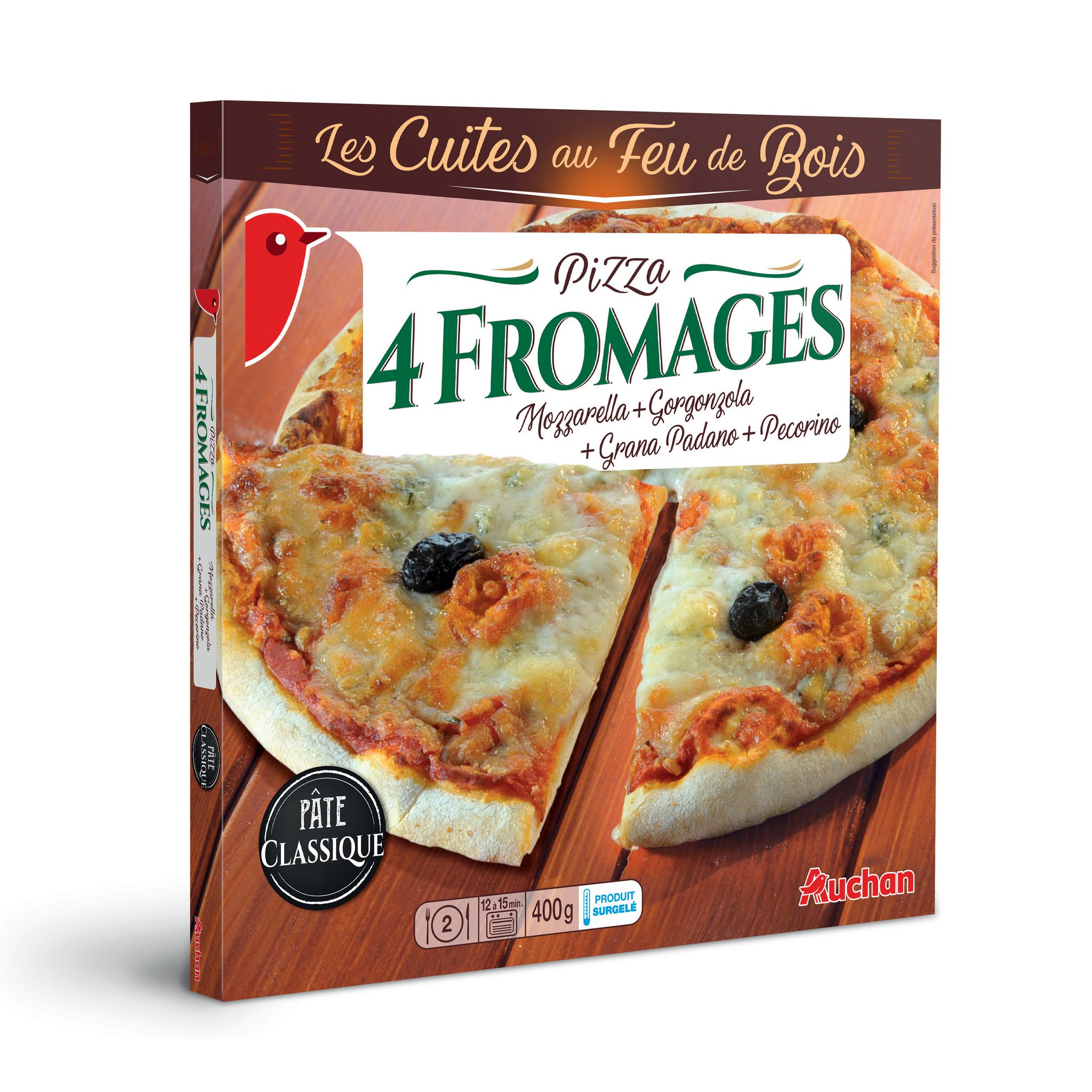 AUCHAN Pizza 4 Fromages Cuite Au Feu De Bois 400g Pas Cher - Auchan.fr