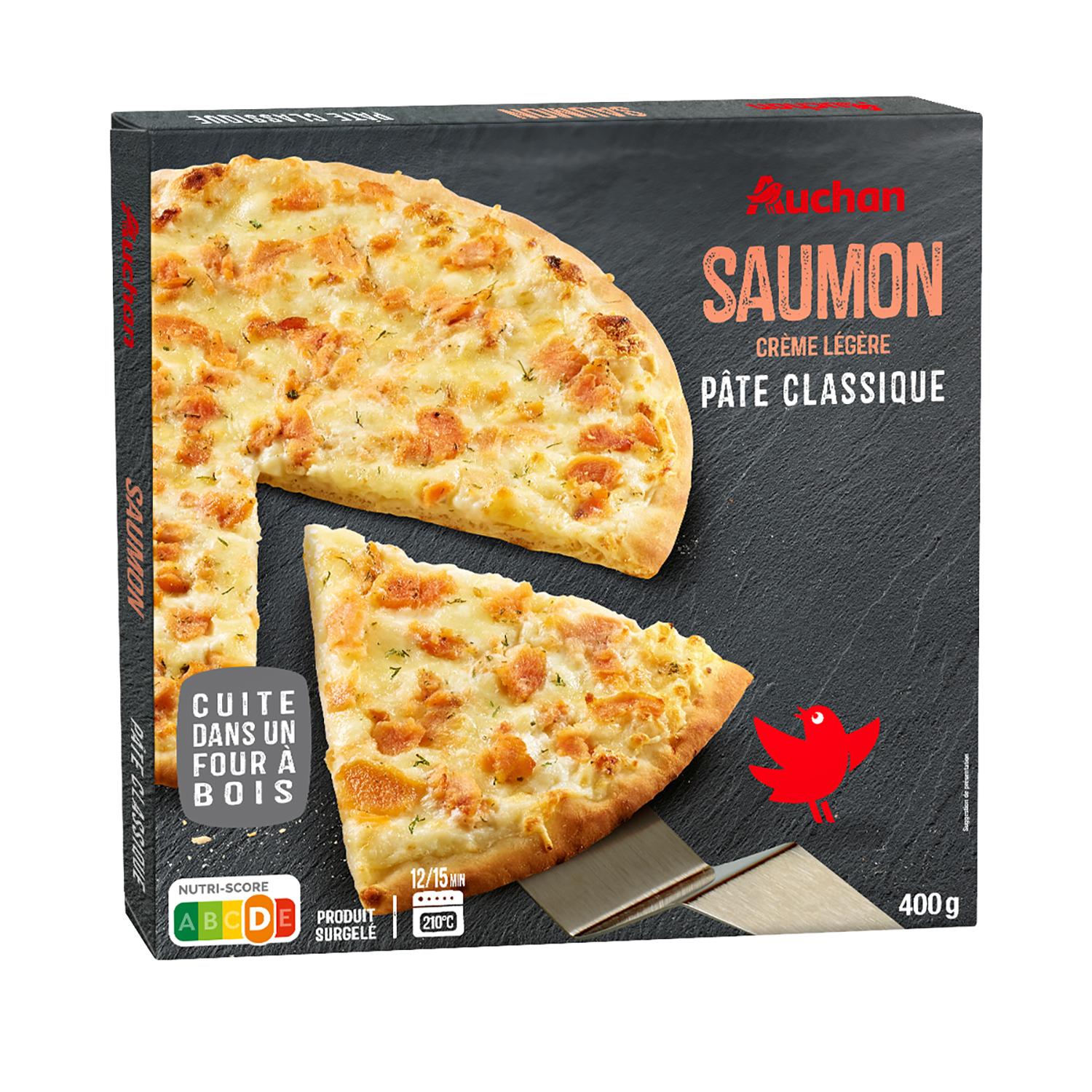 Voir la diapositive 2 : AUCHAN Pizza au saumon cuite au feu de bois 400g