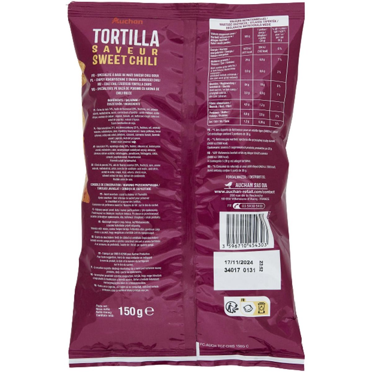AUCHAN Tortillas saveur sweet chili 150g