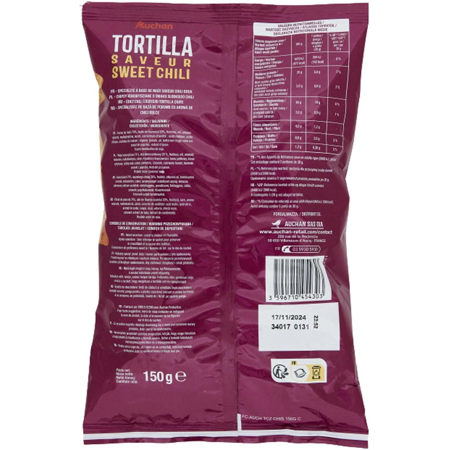 Voir la diapositive 4 : AUCHAN Tortillas saveur sweet chili 150g