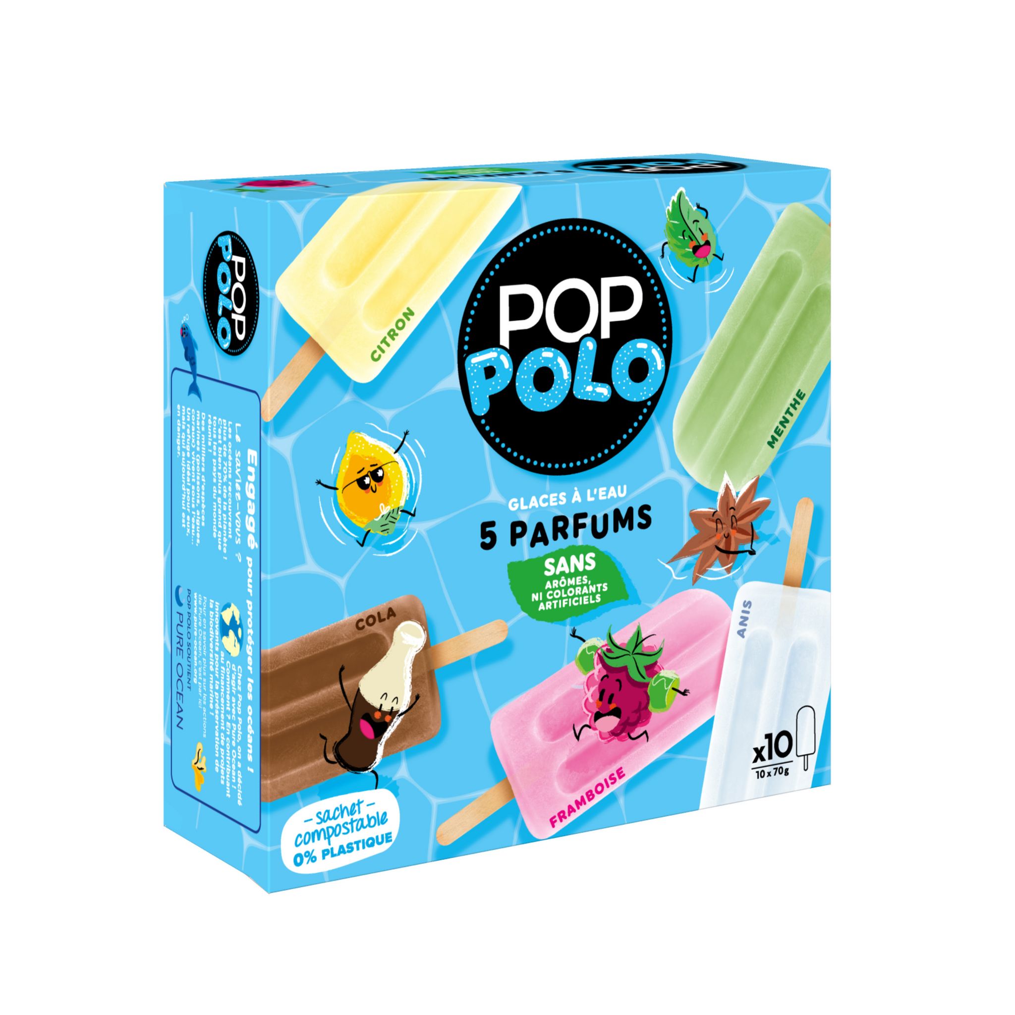 POP POLO Bâtonnet glacé sorbet 5 parfums 10 pièces 700g