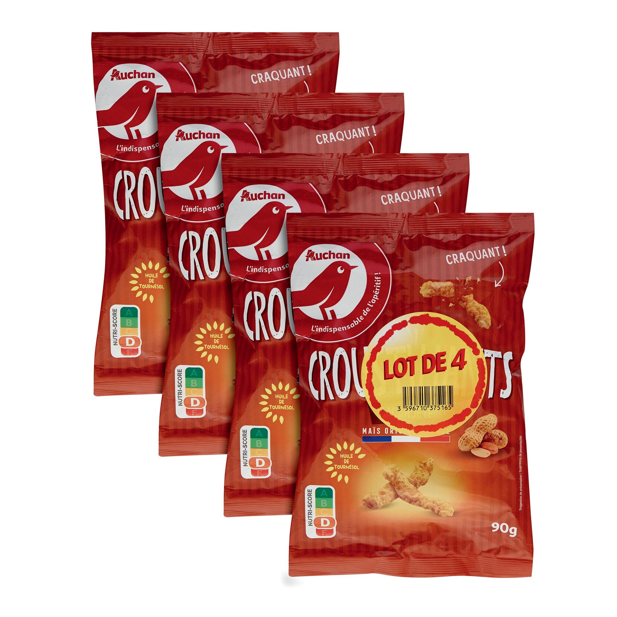 Voir la diapositive 2 : AUCHAN Croustillants cacahuète 4 sachets 4x90g