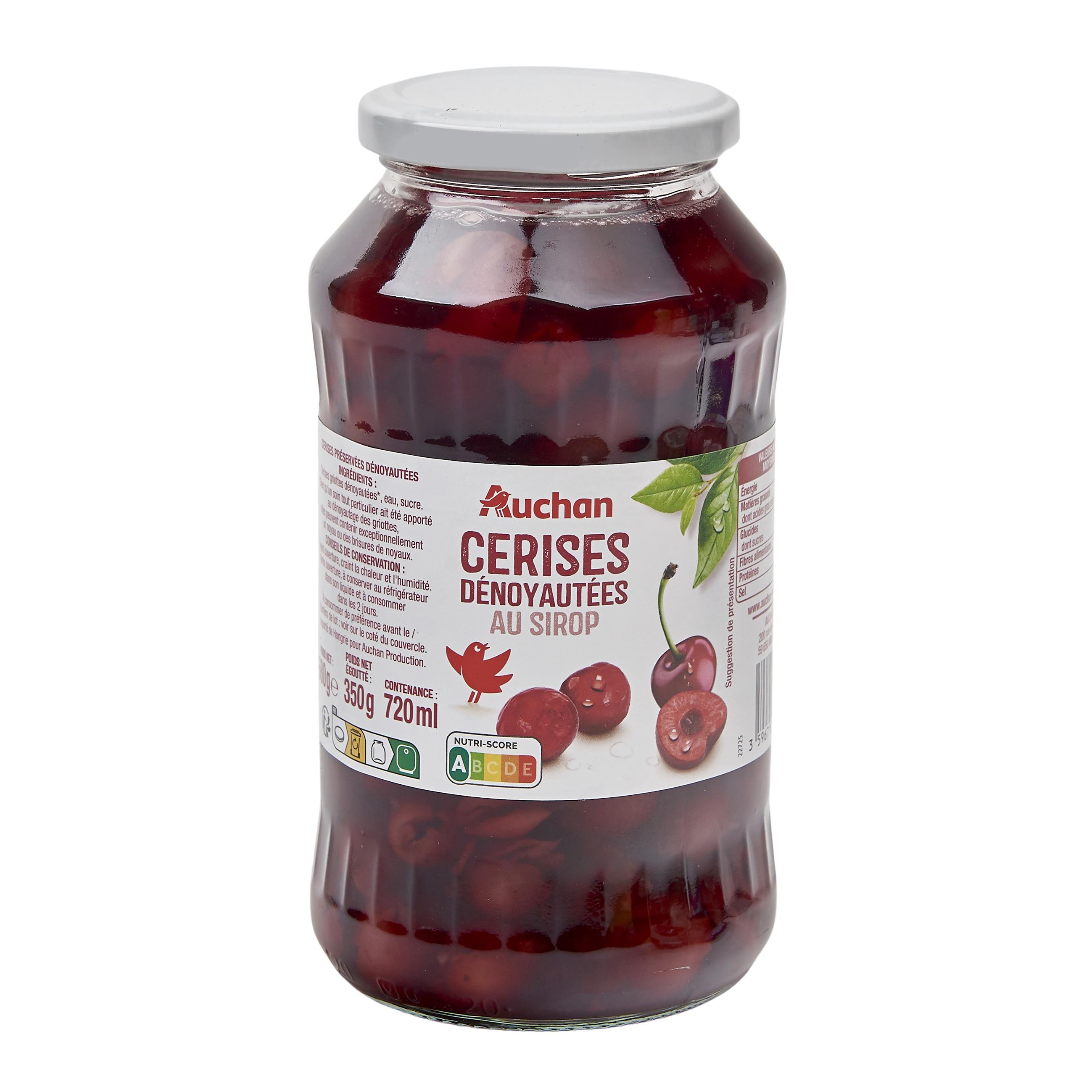 Voir la diapositive 2 : AUCHAN Cerise dénoyautées au sirop en bocal 350g