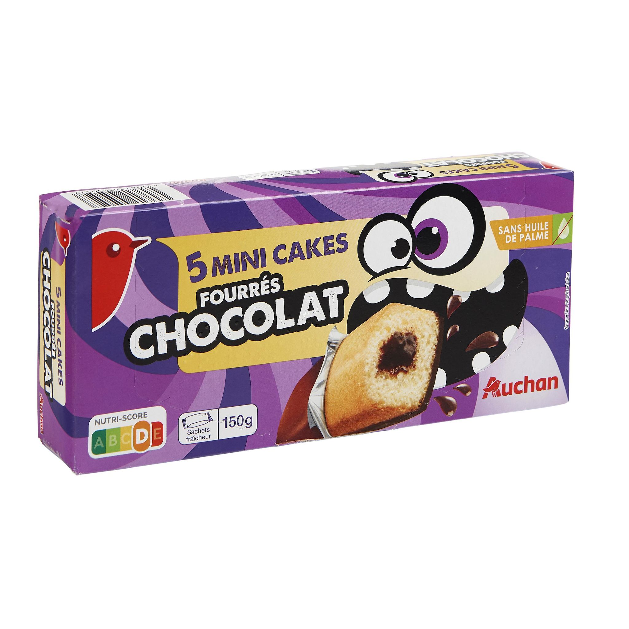 Voir la diapositive 3 : AUCHAN Mini cakes fourrés au chocolat 5 gâteaux 150g