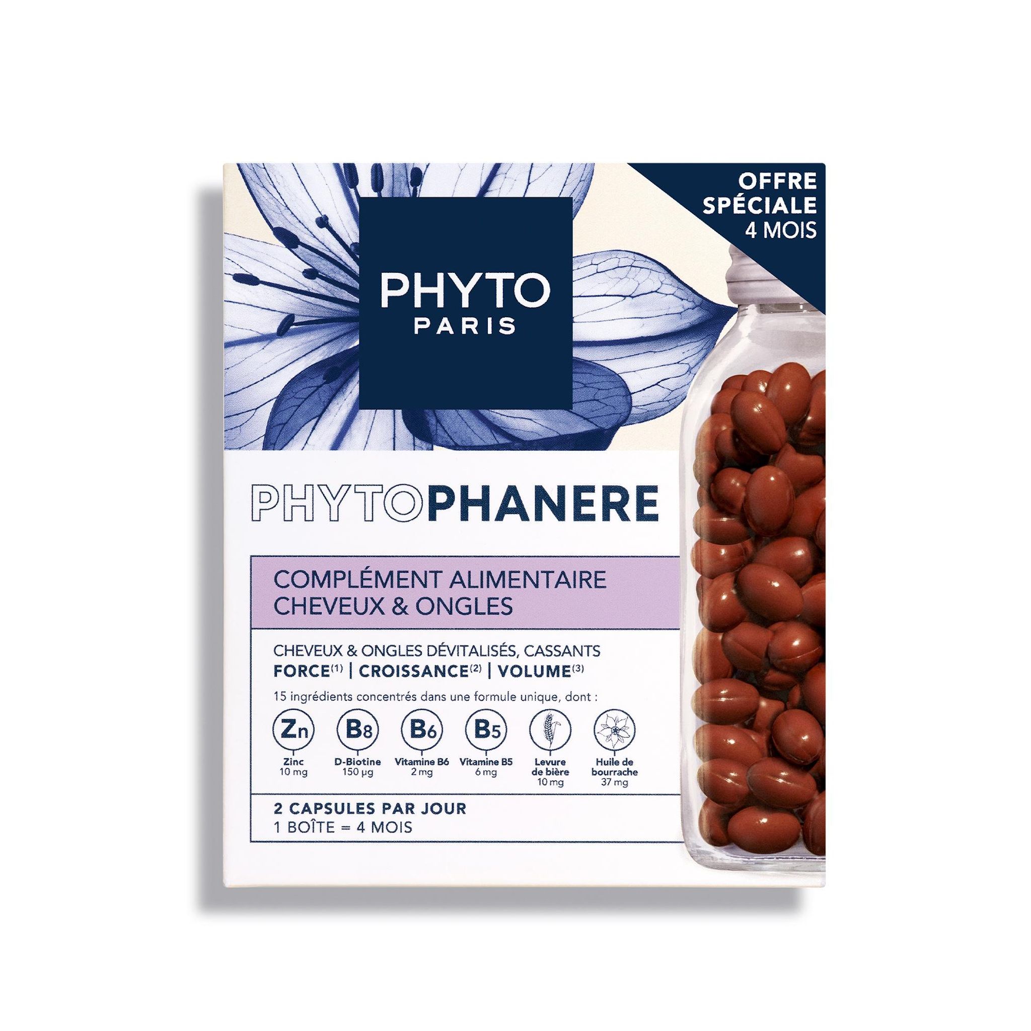 Voir la diapositive 2 : PHYTO Complément alimentaire cheveux et ongles force et croissance 2x120 capsules
