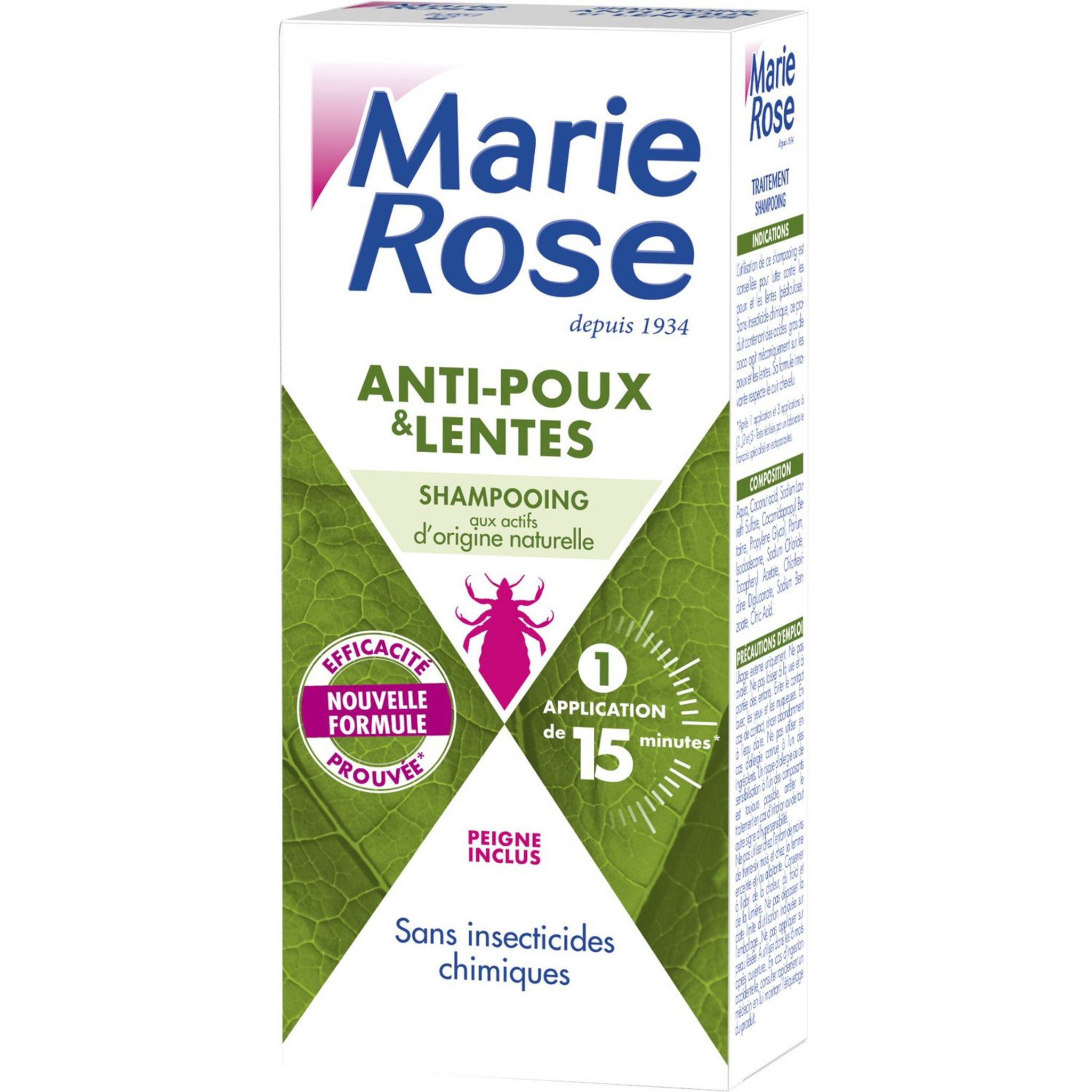 Voir la diapositive 3 : MARIE ROSE Shampooing anti-poux & lentes avec peigne 125ml