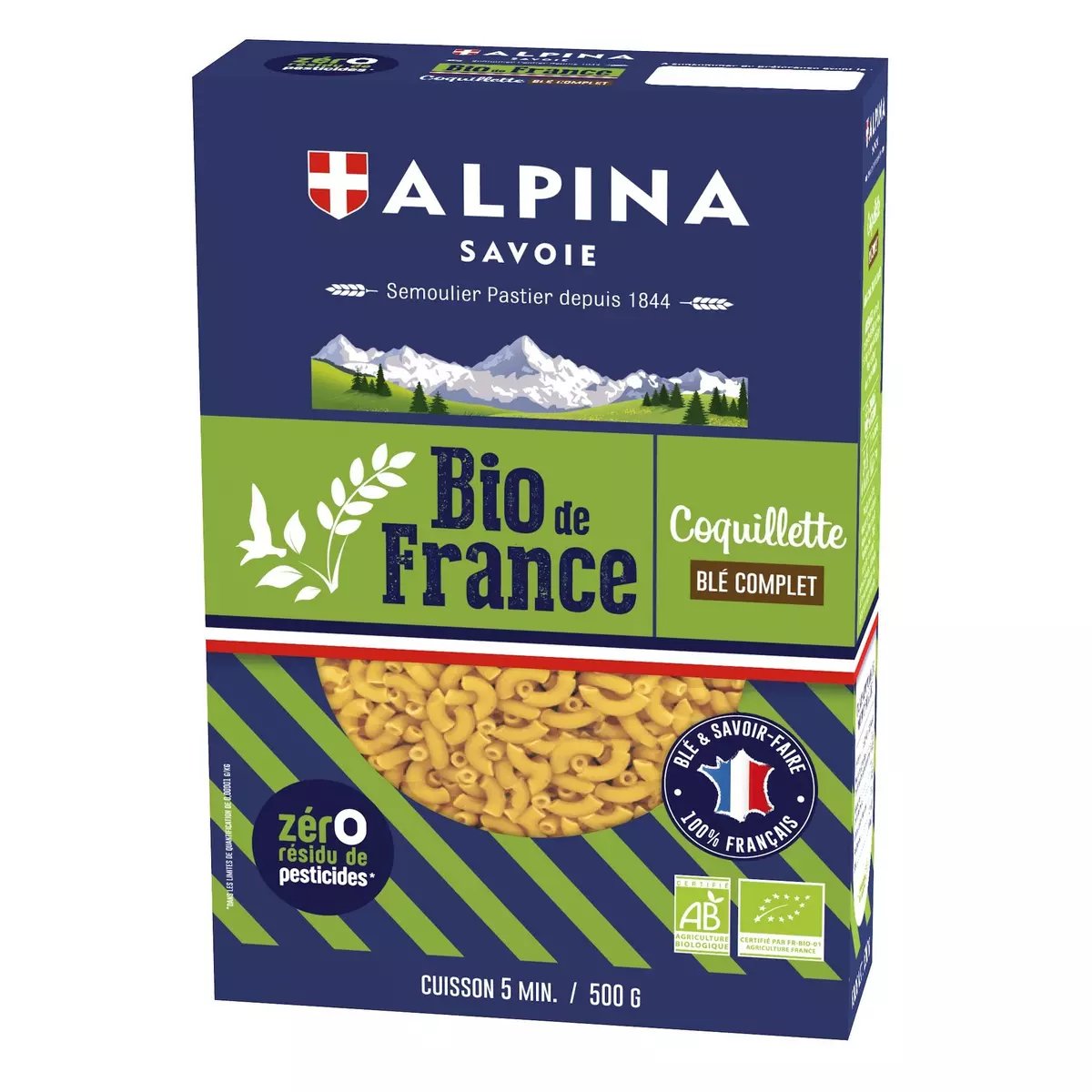 ALPINA Coquillettes bio au blé complet, sans résidu de pesticides 500g