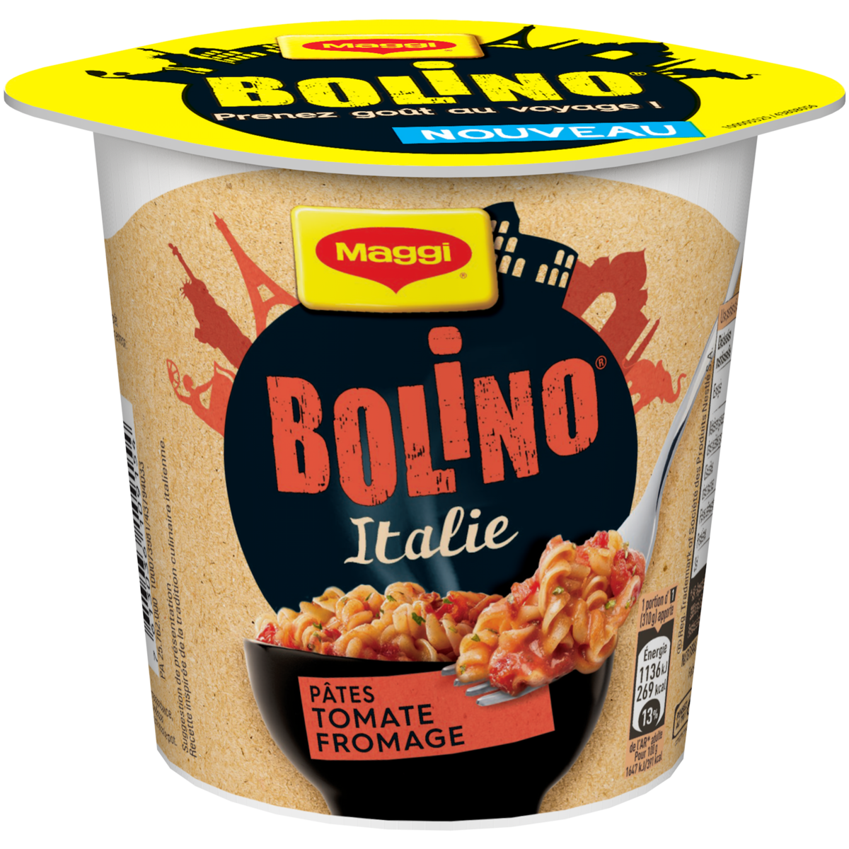 MAGGI Bolino Italie cup de pâtes tomate fromage 1 personne 69g