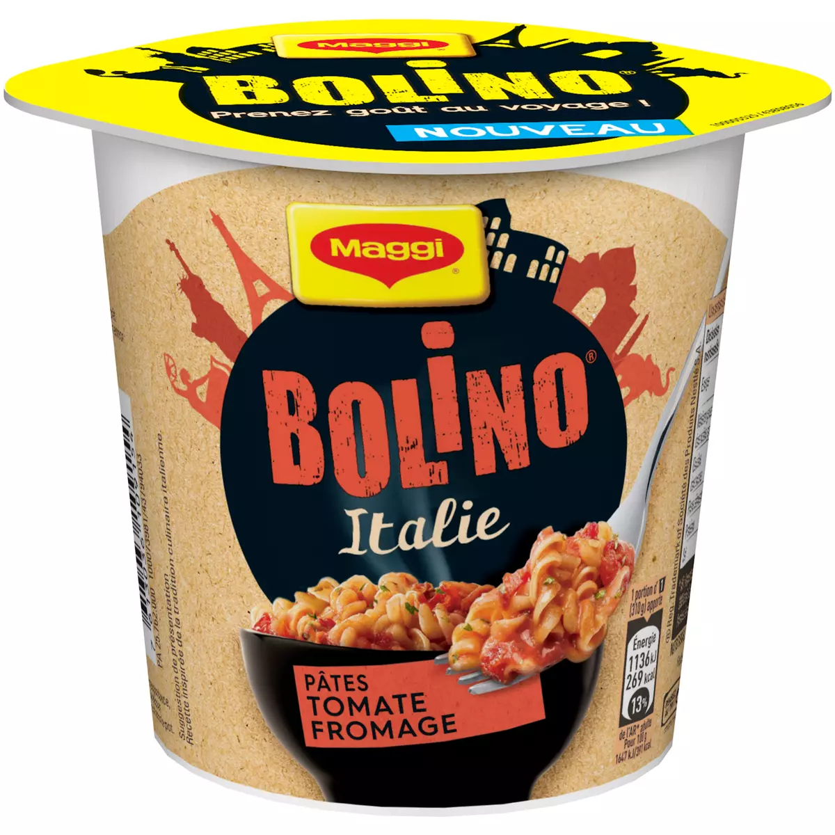 MAGGI Bolino Italie cup de pâtes tomate fromage 1 personne 69g