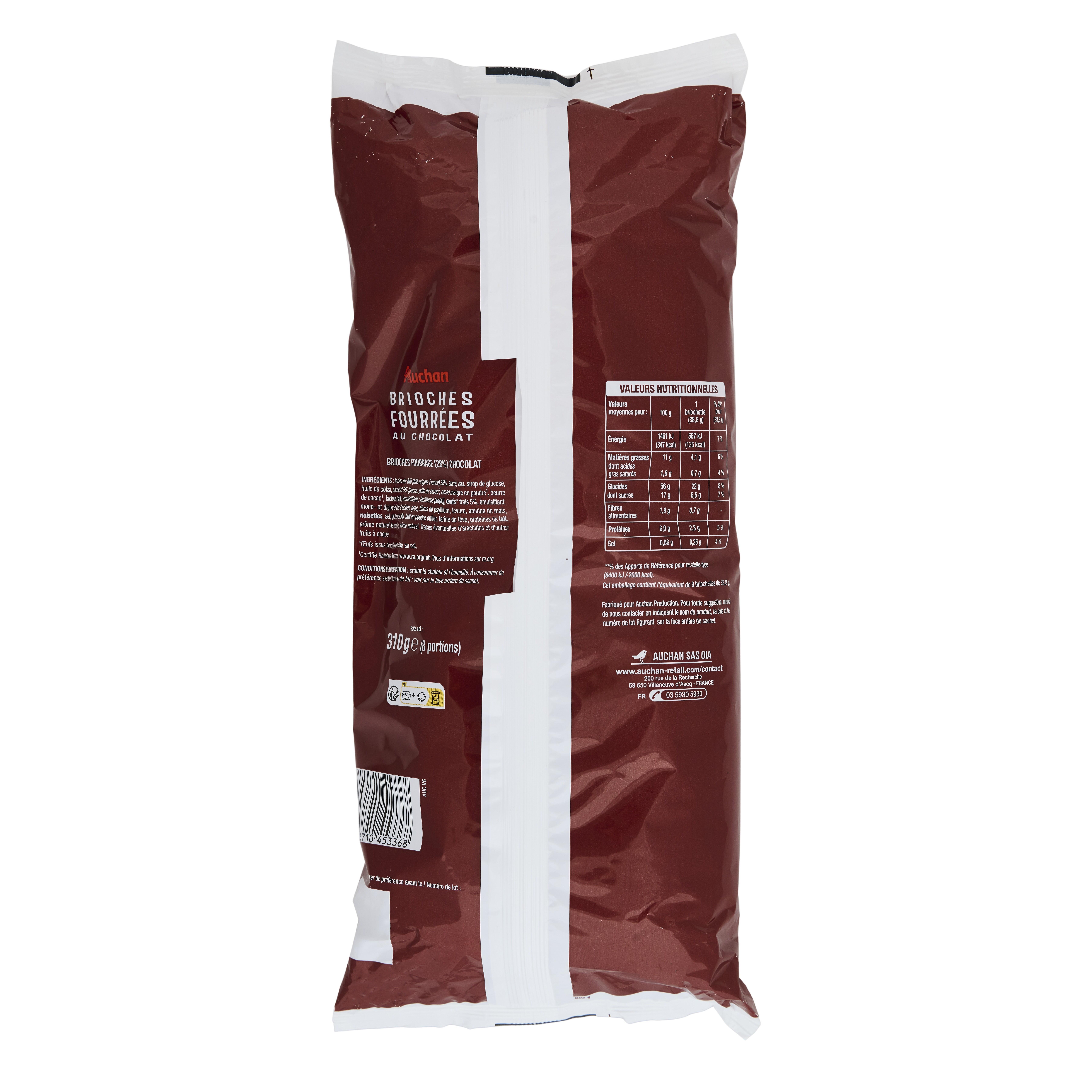 Voir la diapositive 2 : AUCHAN Brioches fourrées au chocolat 8 pièces 310g