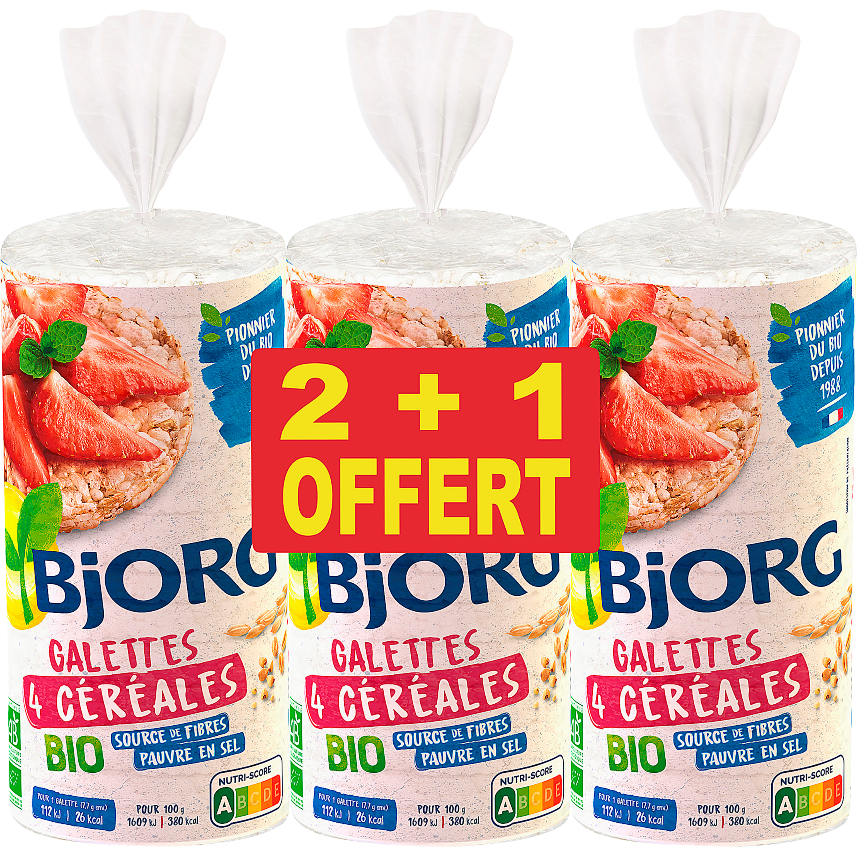 BJORG Galettes bio aux 4 céréales 2+1 offert 3x130g