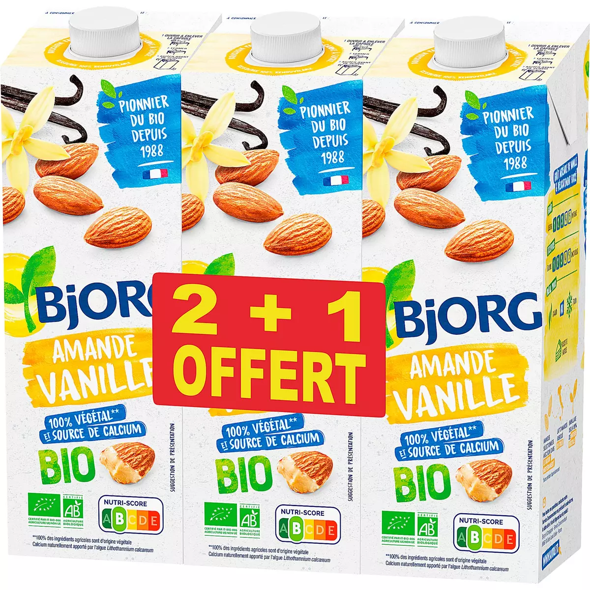 BJORG Boisson aux amandes et à la vanille bio 2l+1l offert