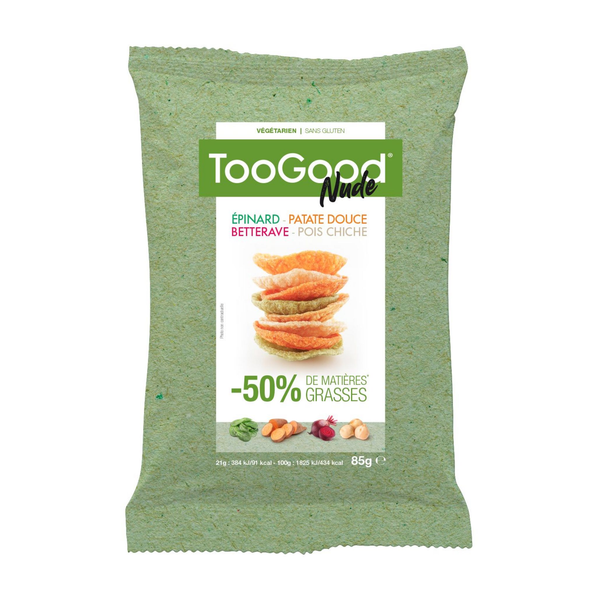 TOO GOOD Chips Veggie épinard patate douce betterave et pois chiche sans gluten 85g