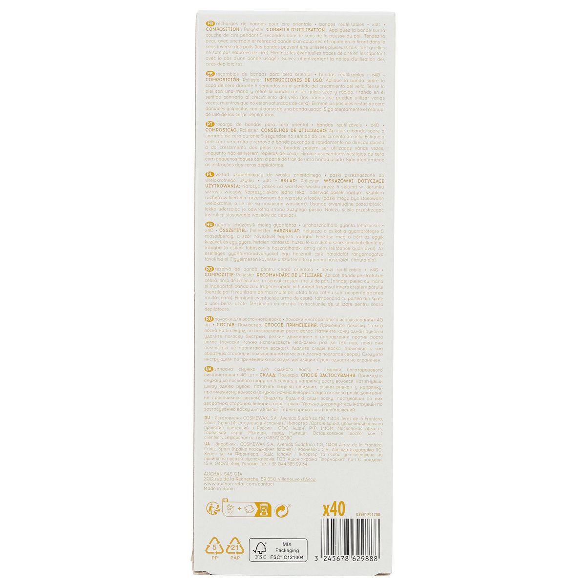 COSMIA Recharges de bandes réutilisables pour cire orientale 42 bandes