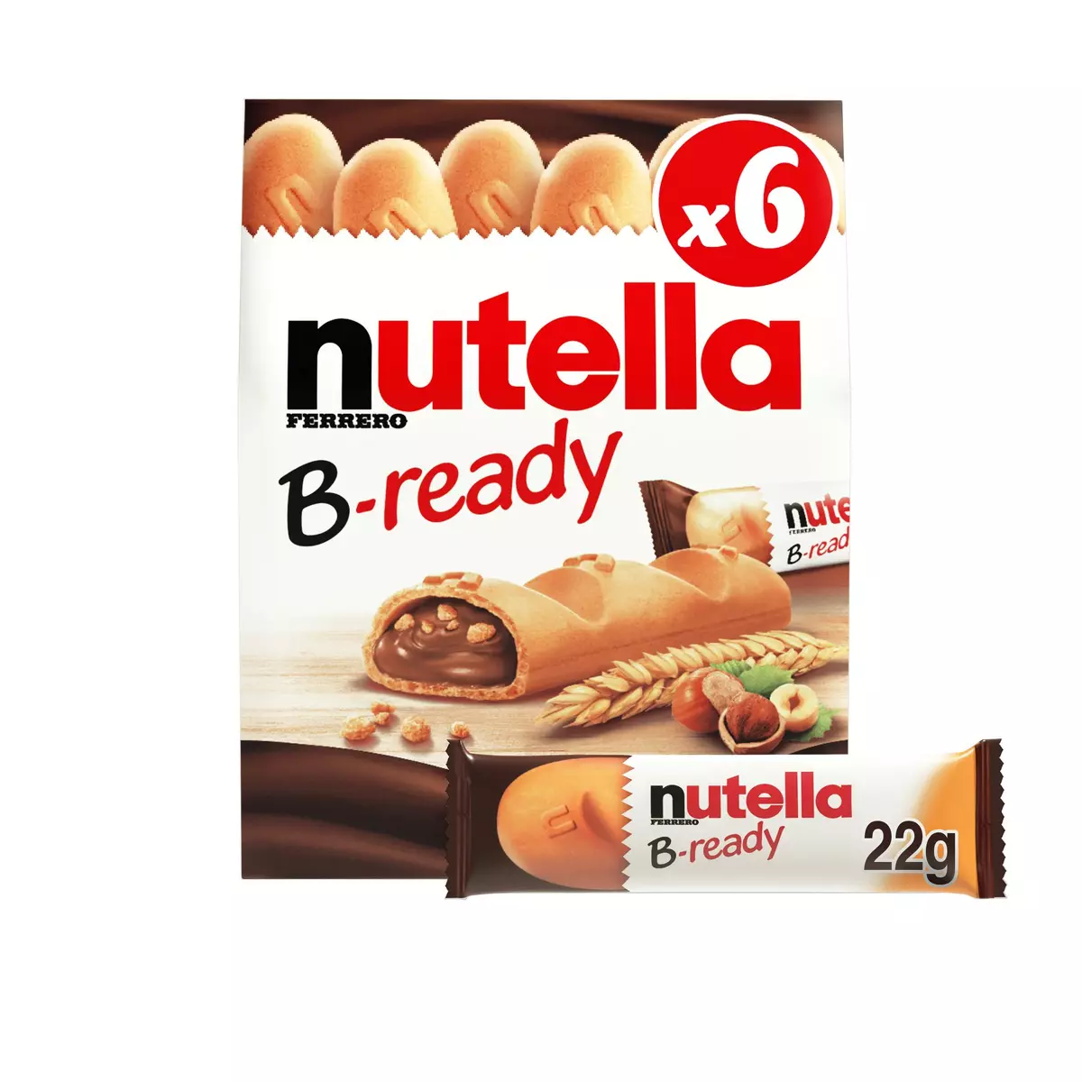NUTELLA B-Ready gaufrettes fourrées de pâte à tartiner 6 biscuits 130g