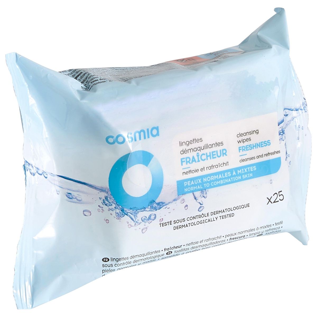 COSMIA Lingettes démaquillantes fraîcheur peaux normales à mixtes 25 lingettes