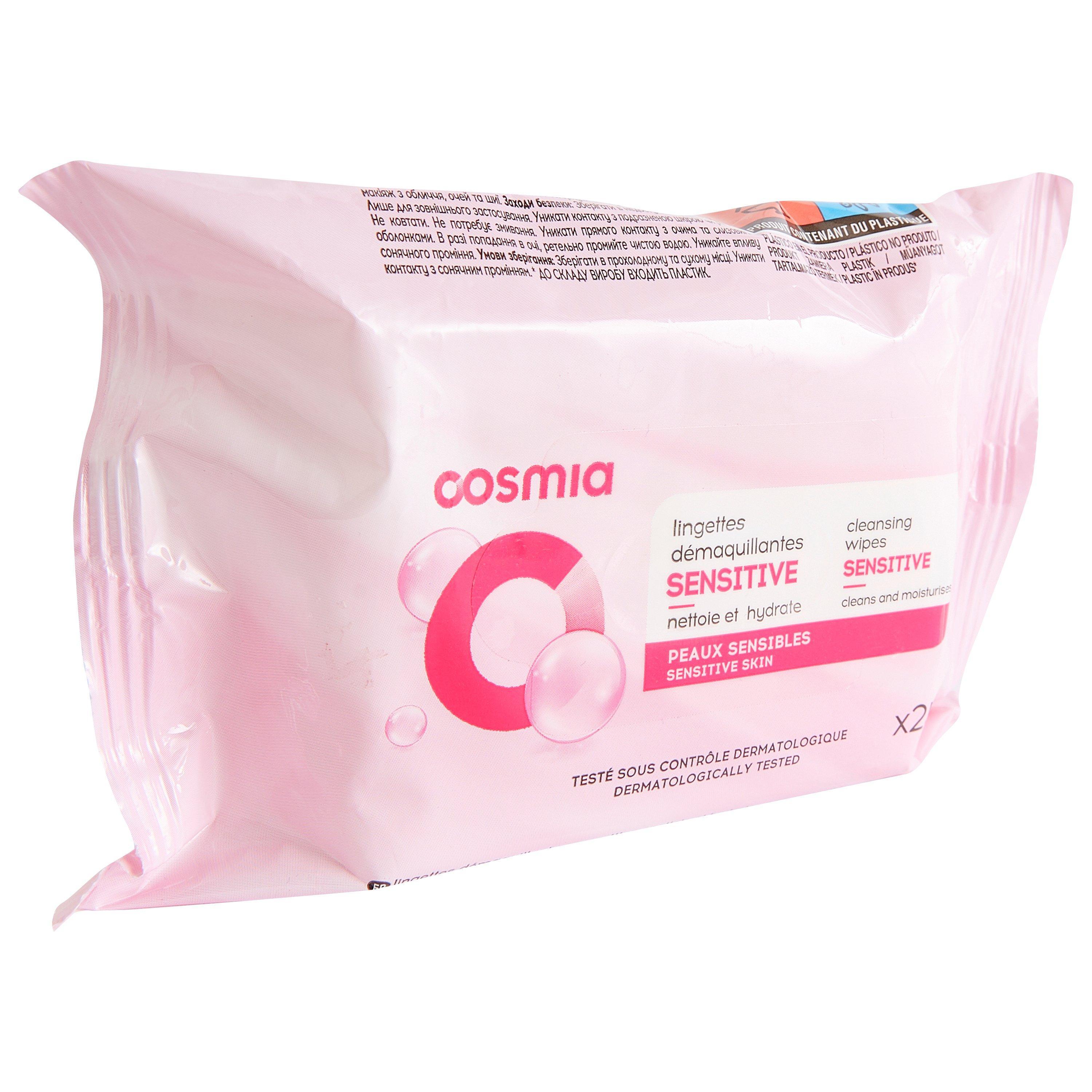 Voir la diapositive 2 : COSMIA Lingettes démaquillantes sensitive peaux sensibles 25 lingettes