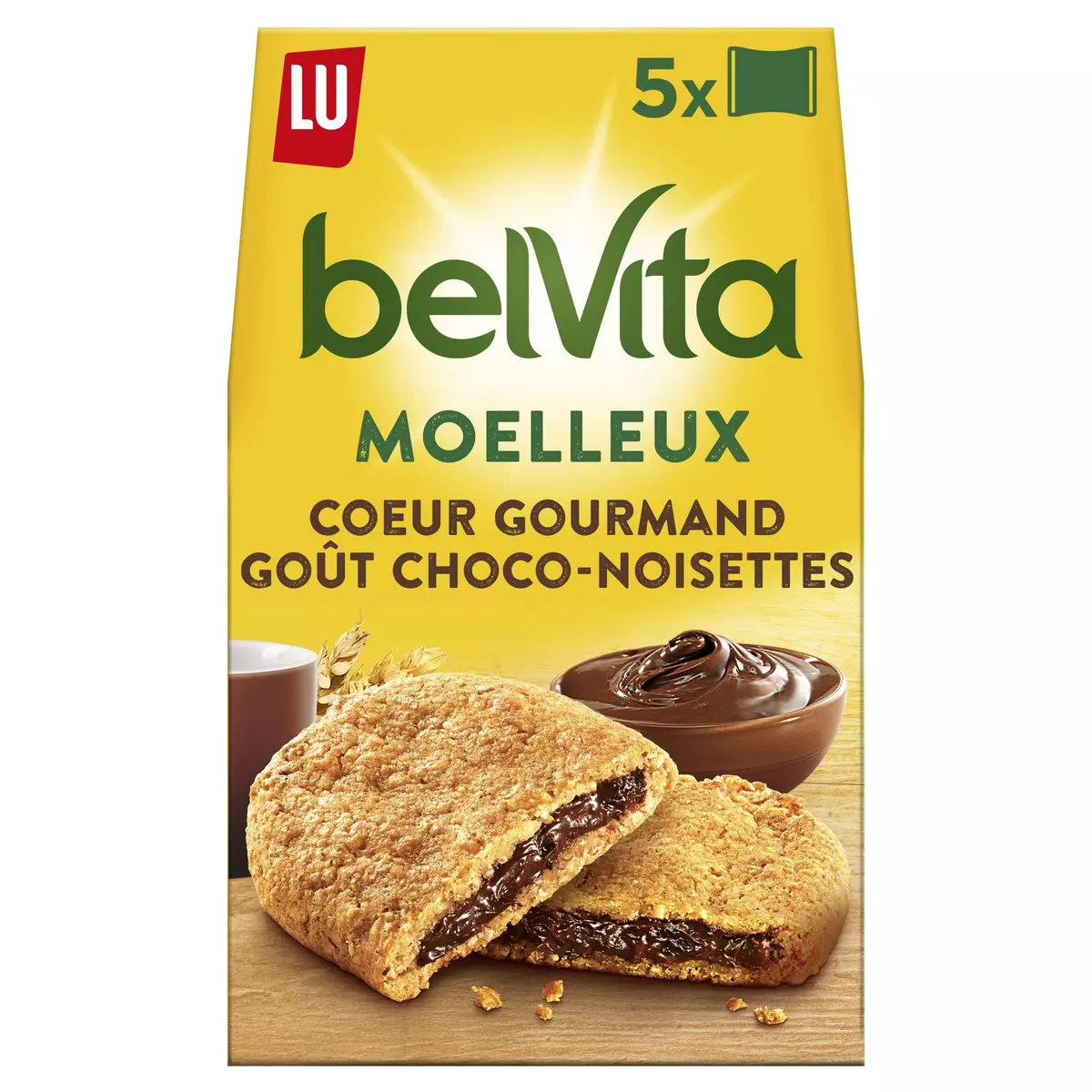 BELVITA Biscuits petit-déjeuner moelleux cœur chocolat noisette 5 sachets 250g