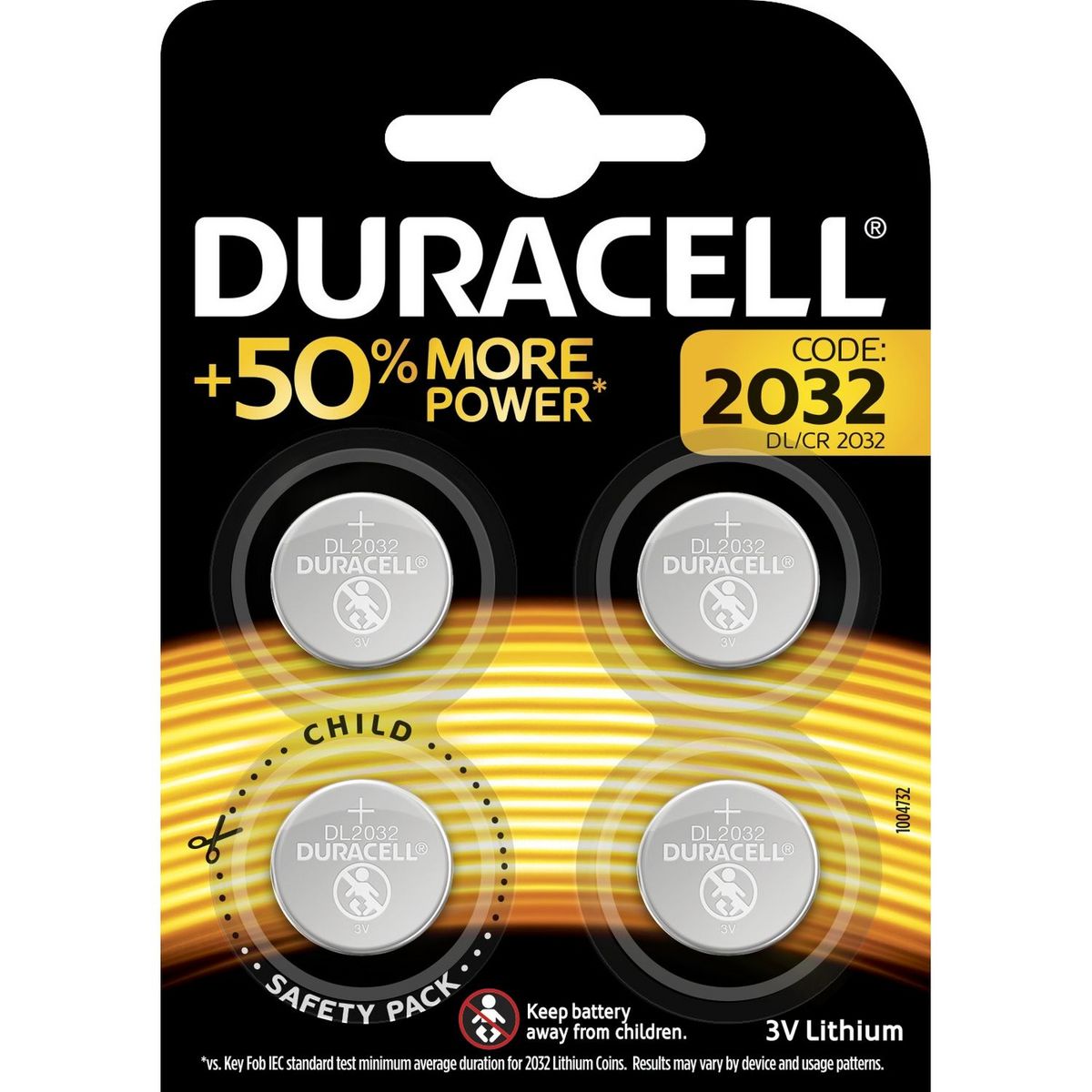 DURACELL Lot de 4 Piles bouton  CR2032 lithium 3v