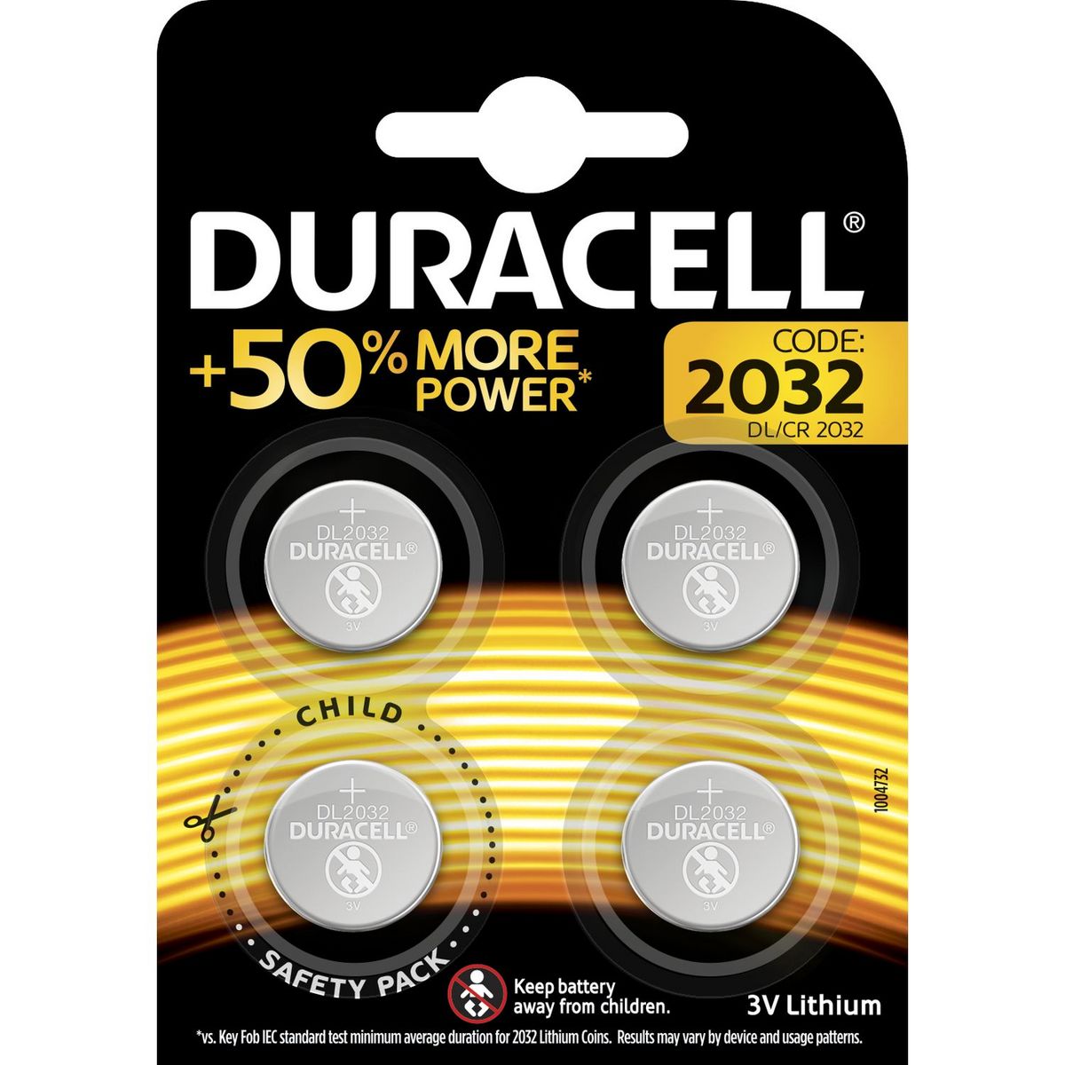 DURACELL Lot de 4 Piles bouton  CR2032 lithium 3v