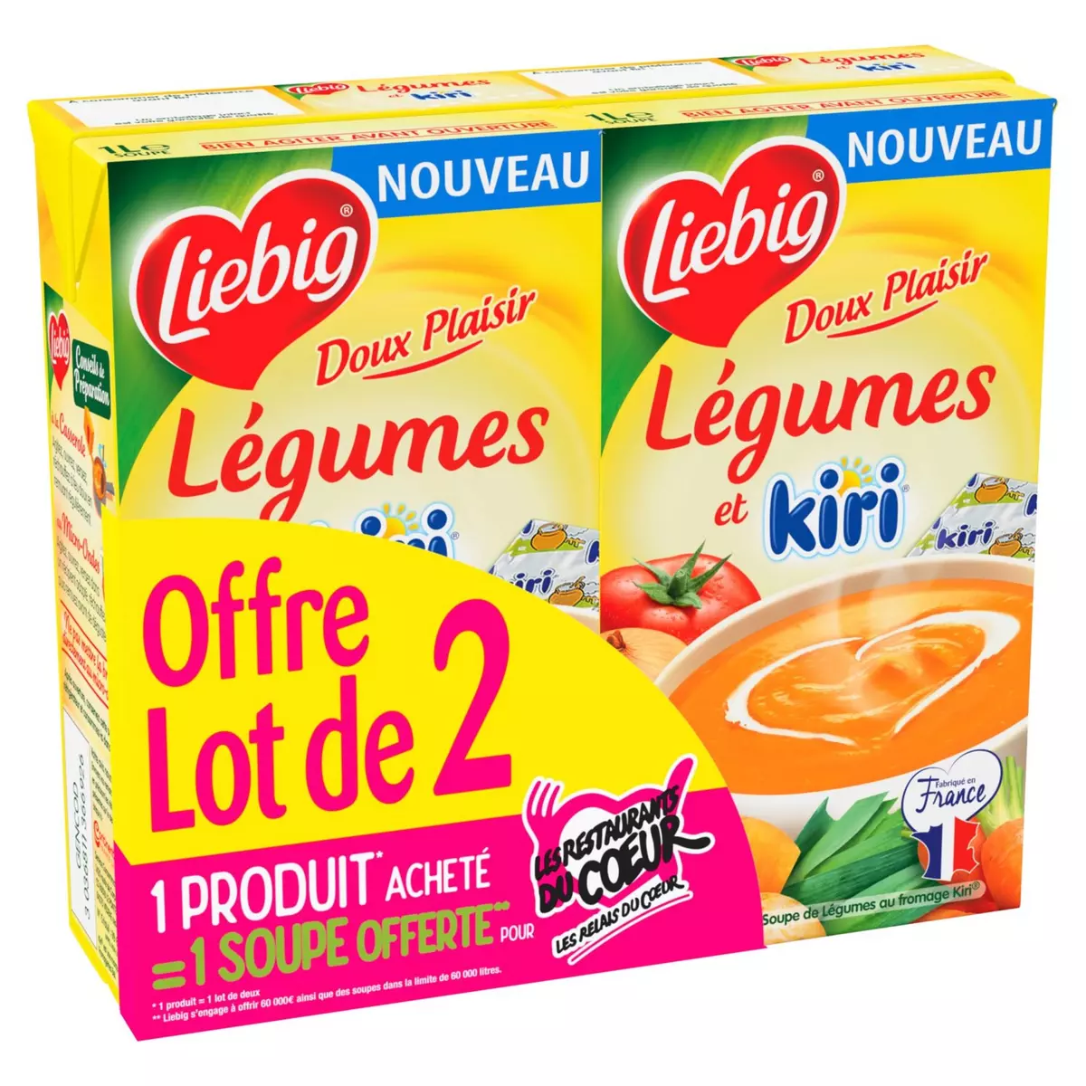 LIEBIG Doux Plaisir Soupe de légumes et Kiri fabriqué en France 2x4 personnes 2x1l