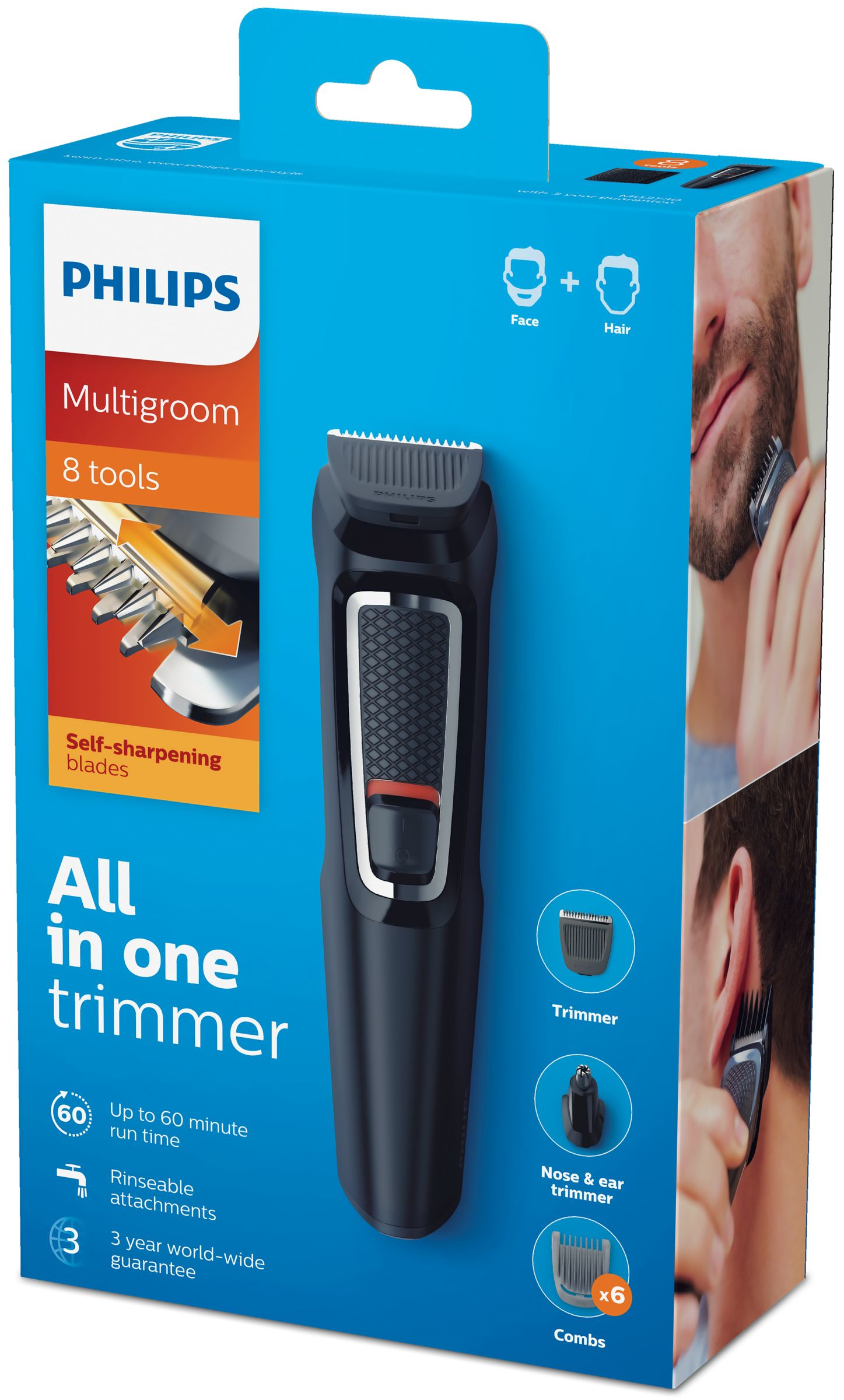 Voir la diapositive 2 : PHILIPS Tondeuse barbe et cheveux 8-en-1 sans fil Multigroom series 3000 - Noir