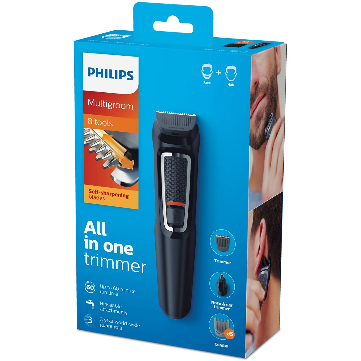 PHILIPS Tondeuse barbe et cheveux 8-en-1 sans fil Multigroom series 3000 - Noir