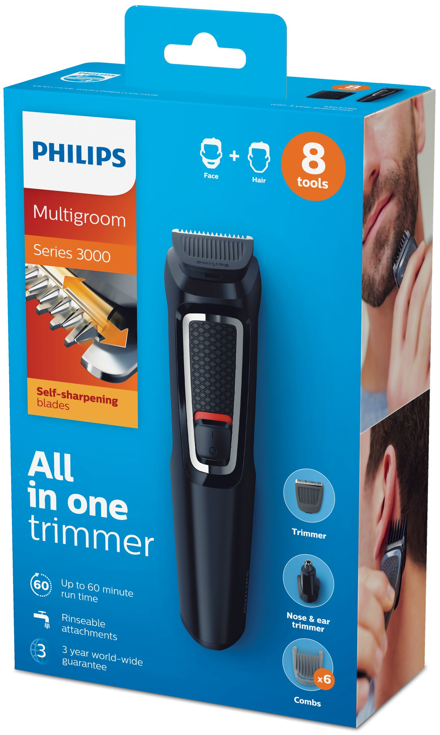 Voir la diapositive 3 : PHILIPS Tondeuse barbe et cheveux 8-en-1 sans fil Multigroom series 3000 - Noir