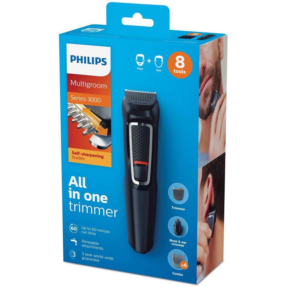 PHILIPS Tondeuse barbe et cheveux 8-en-1 sans fil Multigroom series 3000 - Noir