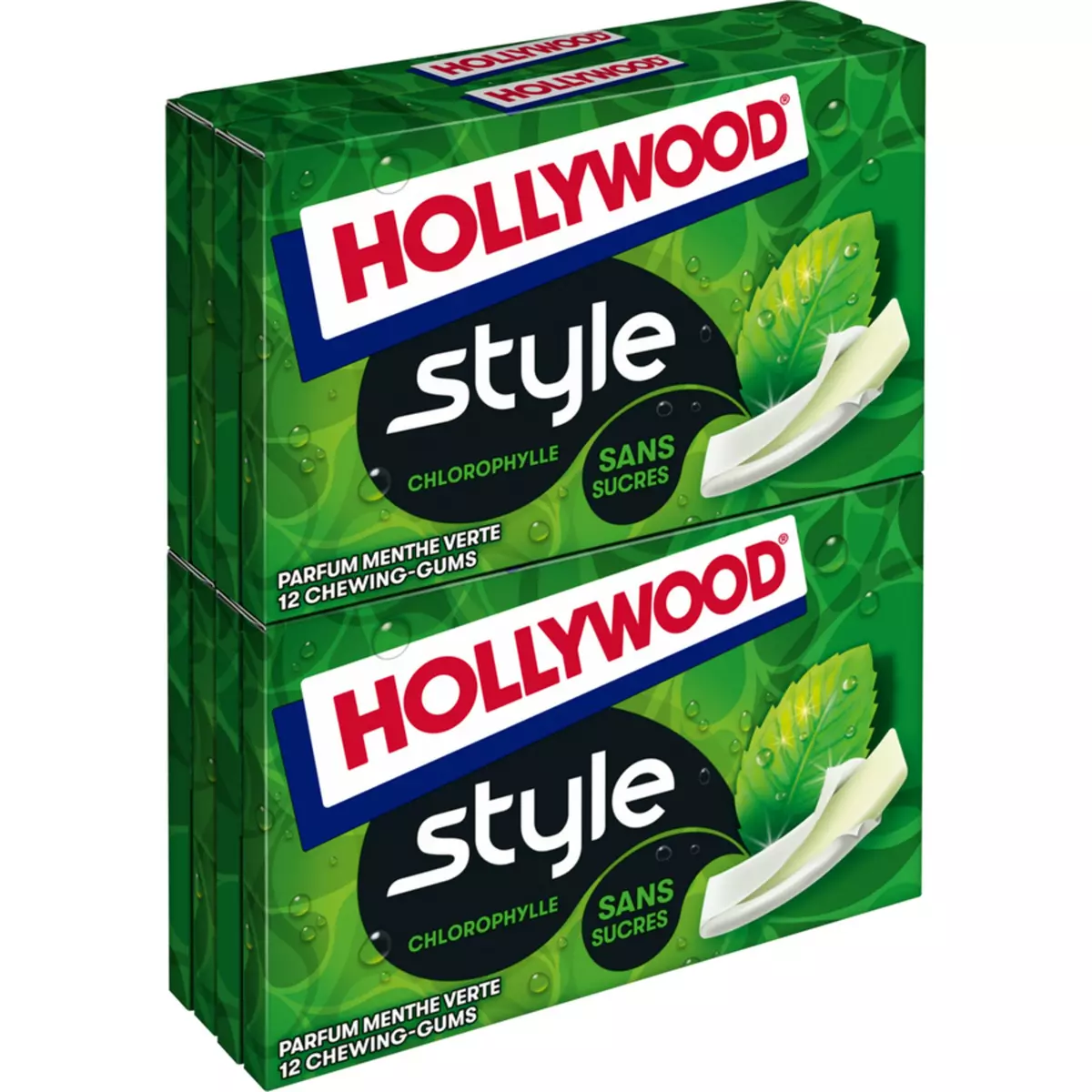 HOLLYWOOD Style chewing-gums sans sucres menthe verte 4x12 dragées 92g