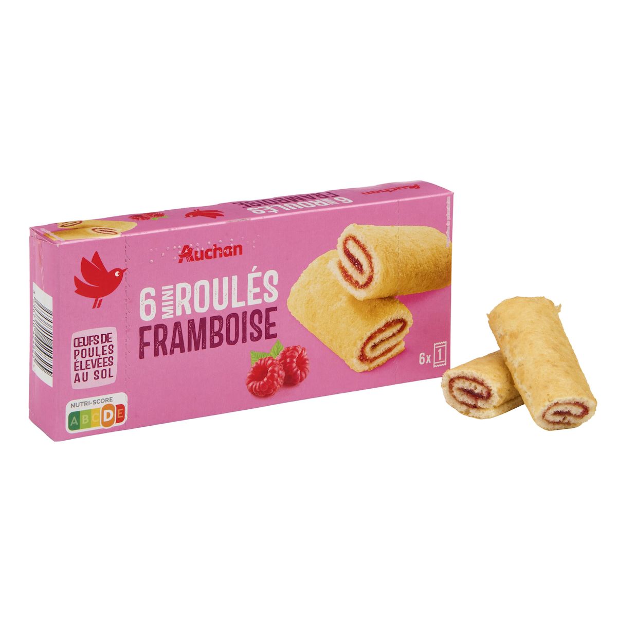 AUCHAN Mini roulés à la framboise sachets individuels 6 gâteaux 150g