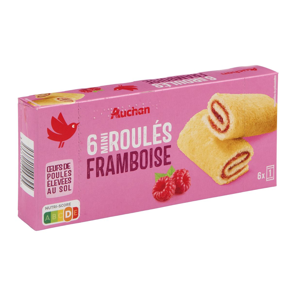 AUCHAN Mini roulés à la framboise sachets individuels 6 gâteaux 150g