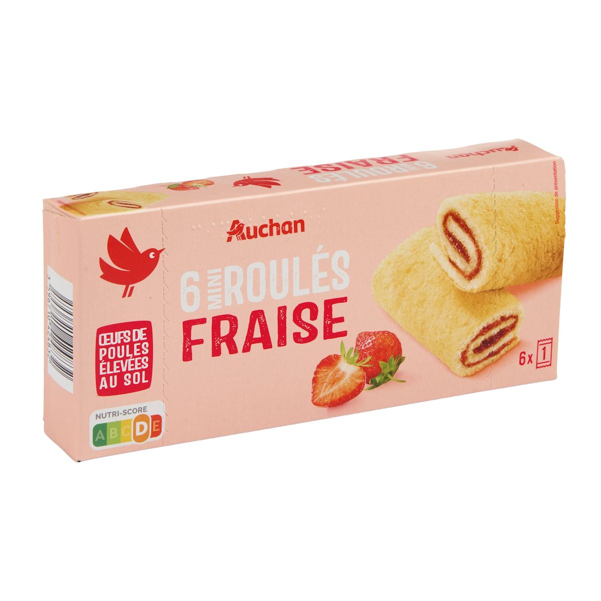 AUCHAN Mini roulés fraise sachets individuels 6 gâteaux 150g