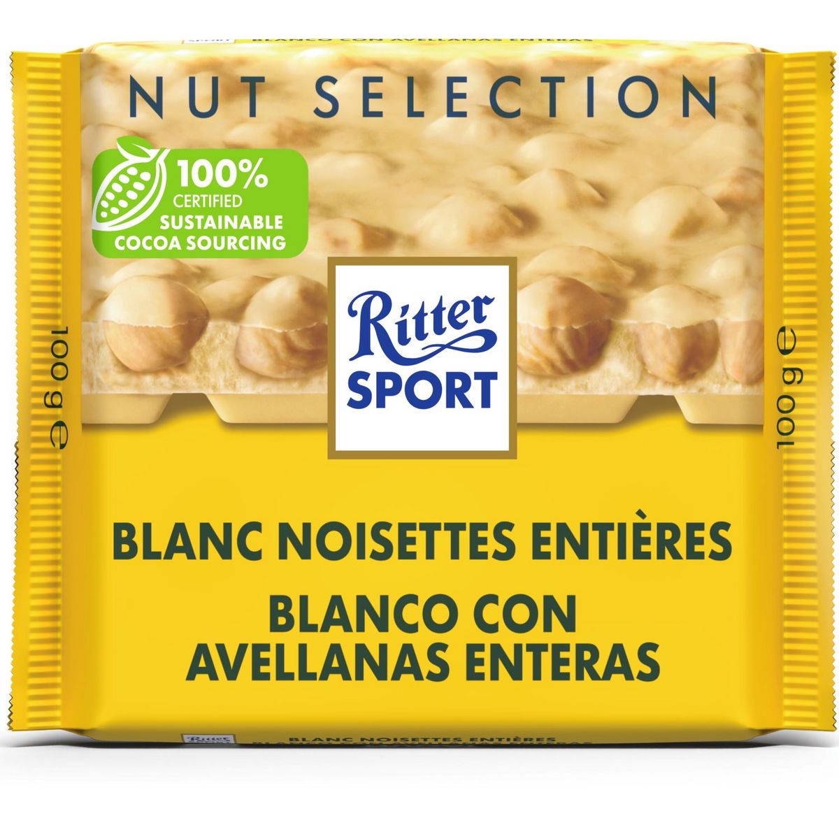 RITTER SPORT Tablette de chocolat blanc noisettes entières 1 pièce 100g