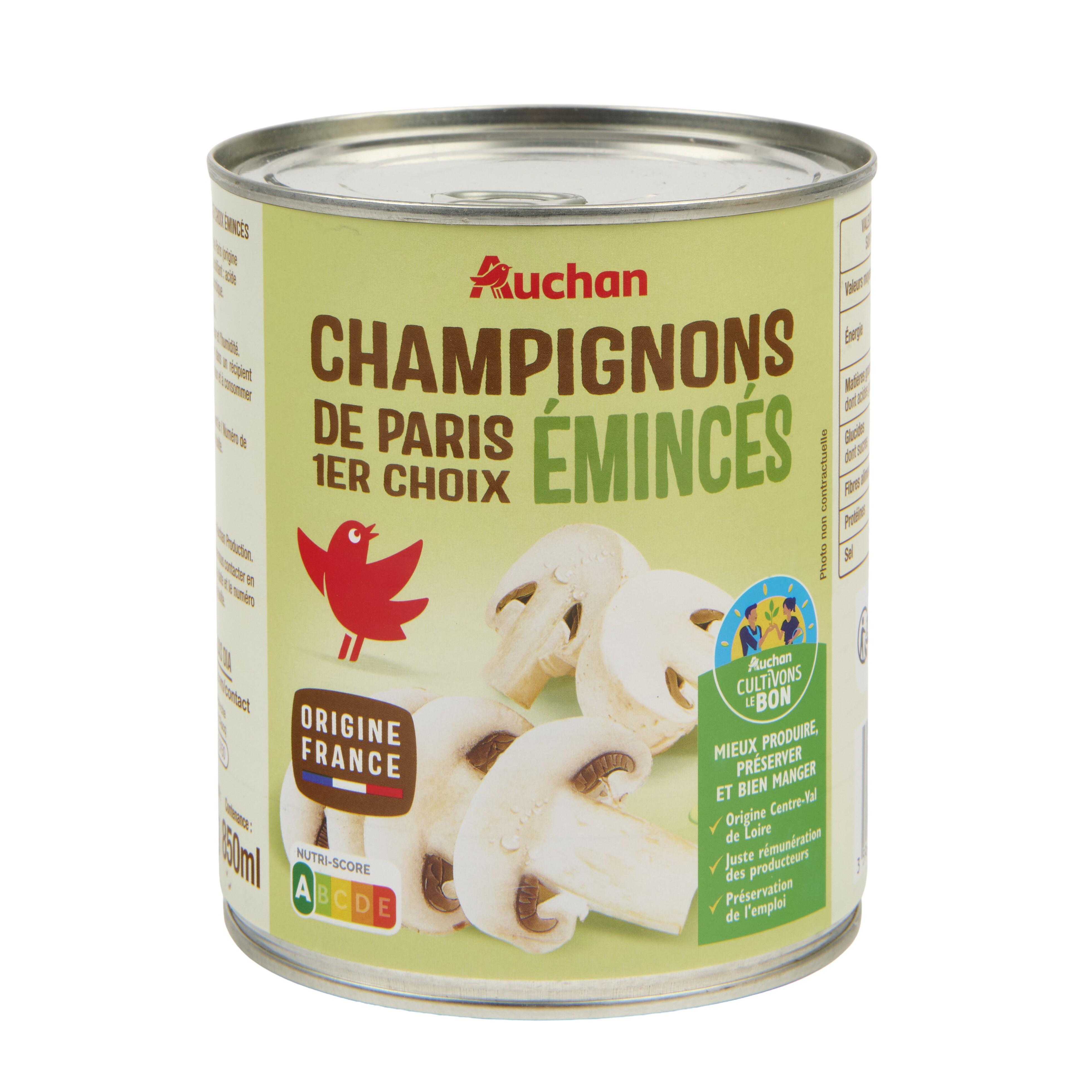Voir la diapositive 2 : AUCHAN Champignons de Paris émincés 460g