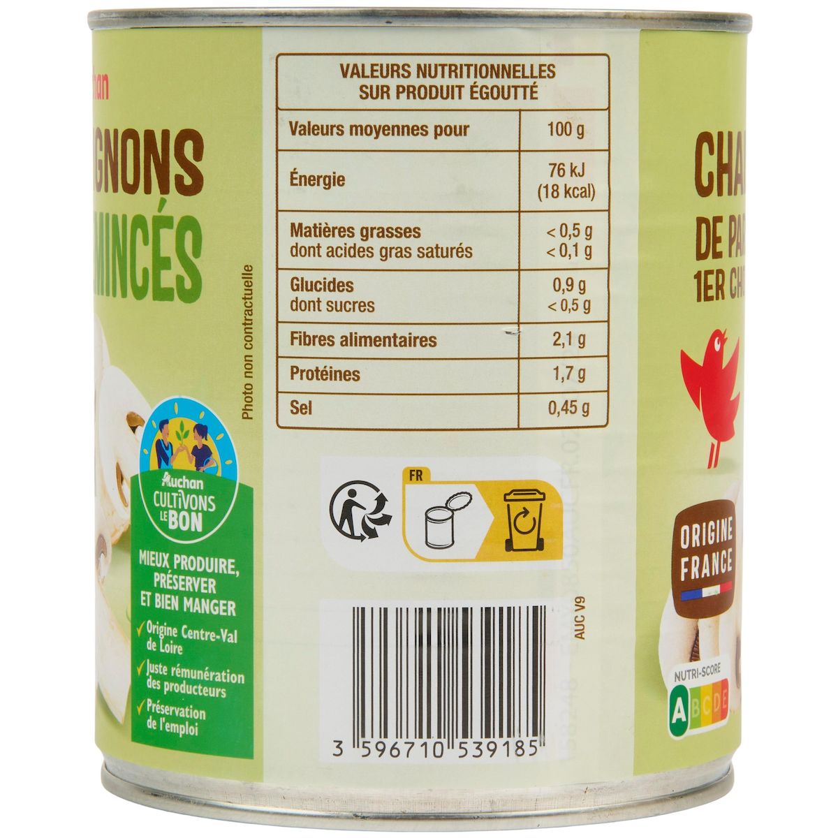 AUCHAN Champignons de Paris émincés 460g