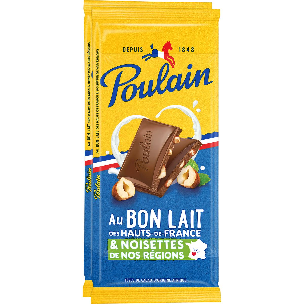POULAIN Tablette de chocolat au lait et noisettes 2 pièces 2x95g