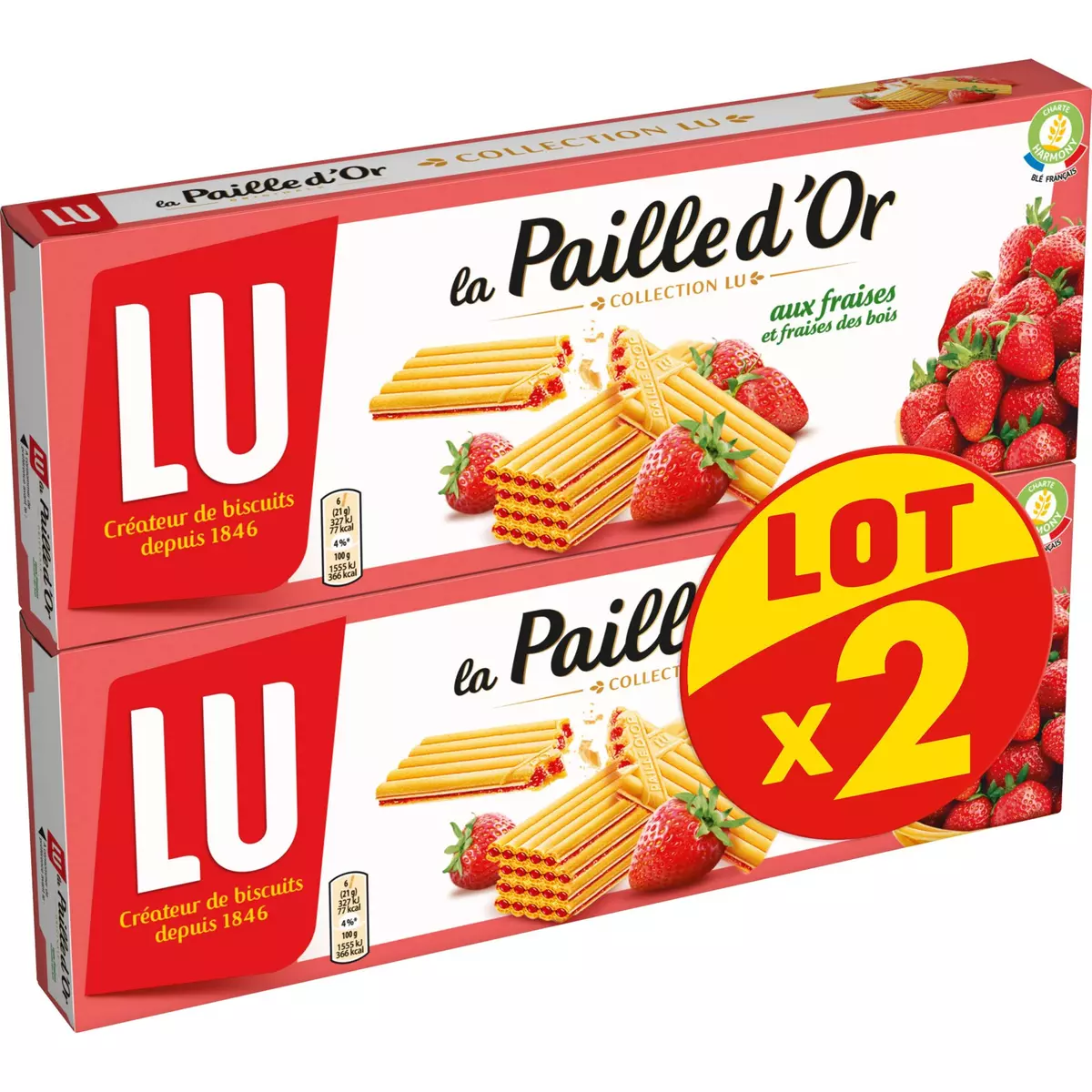 PAILLE D'OR Gaufrettes fourrées à la fraise et fraise des bois 2x170g