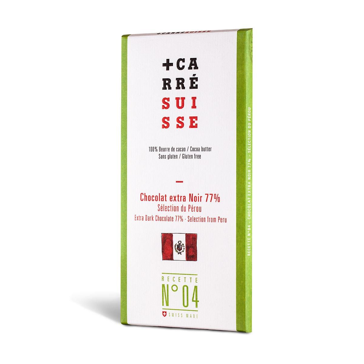 CARRE SUISSE Tablette de chocolat extra noir 77% cacao sélection du Pérou N°04 1 pièce 100g