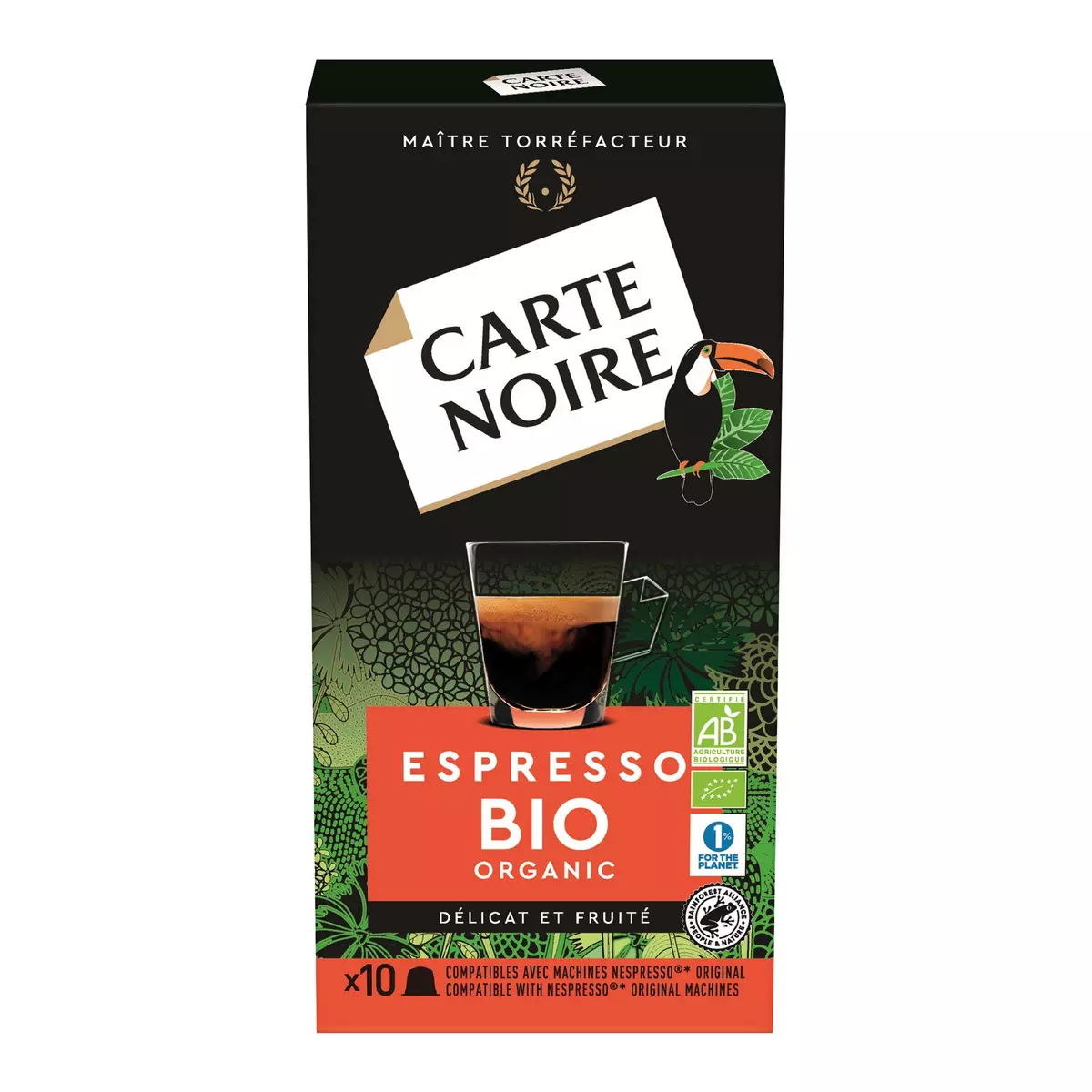 CARTE NOIRE Capsules de café bio délicat et fruité compatibles Nespresso 10 capsules 53g