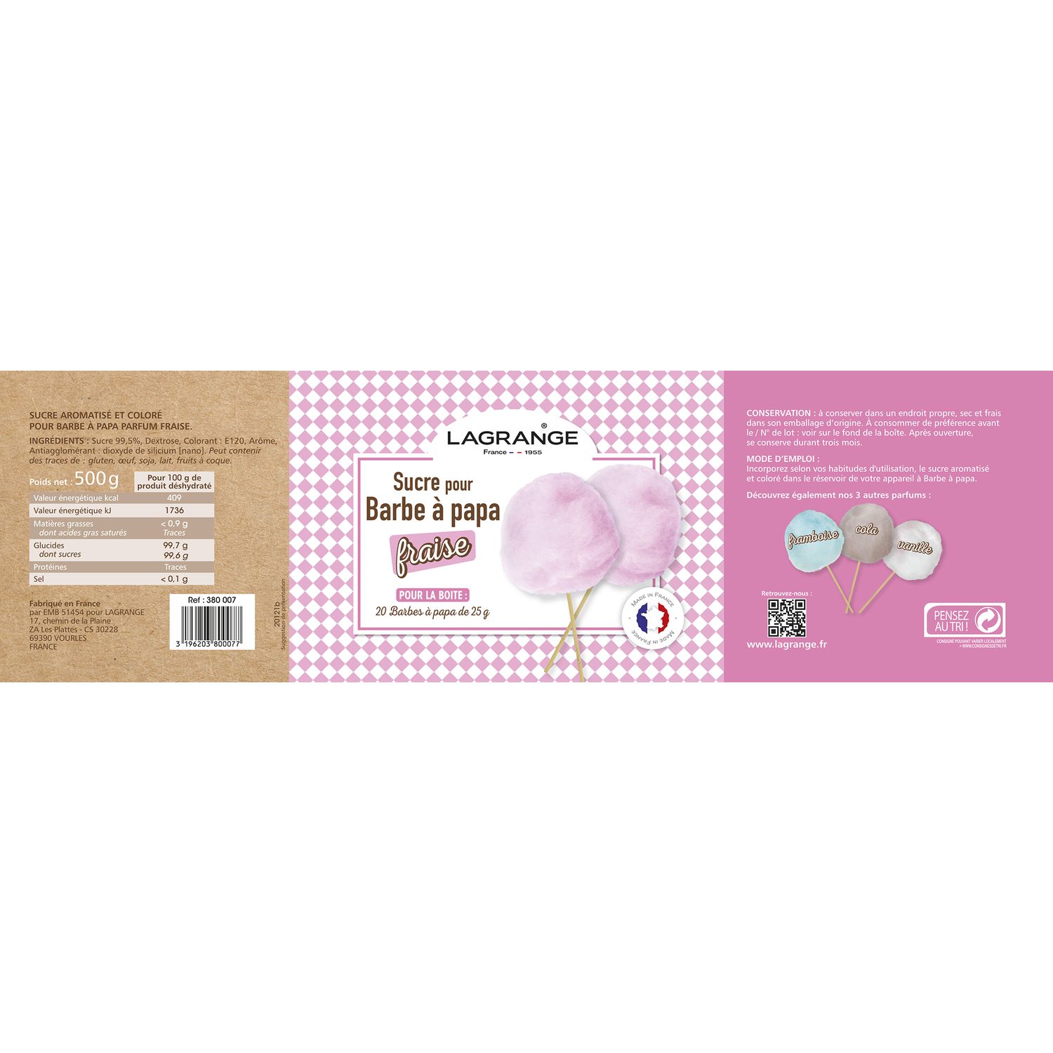 Voir la diapositive 3 : LAGRANGE Sucre à Barbe à Papa - parfum fraise  - 380007
