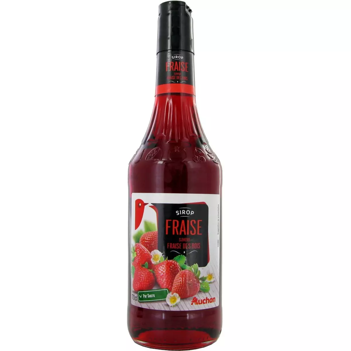 AUCHAN Sirop de fraise et fraise des bois bouteille verre 70cl