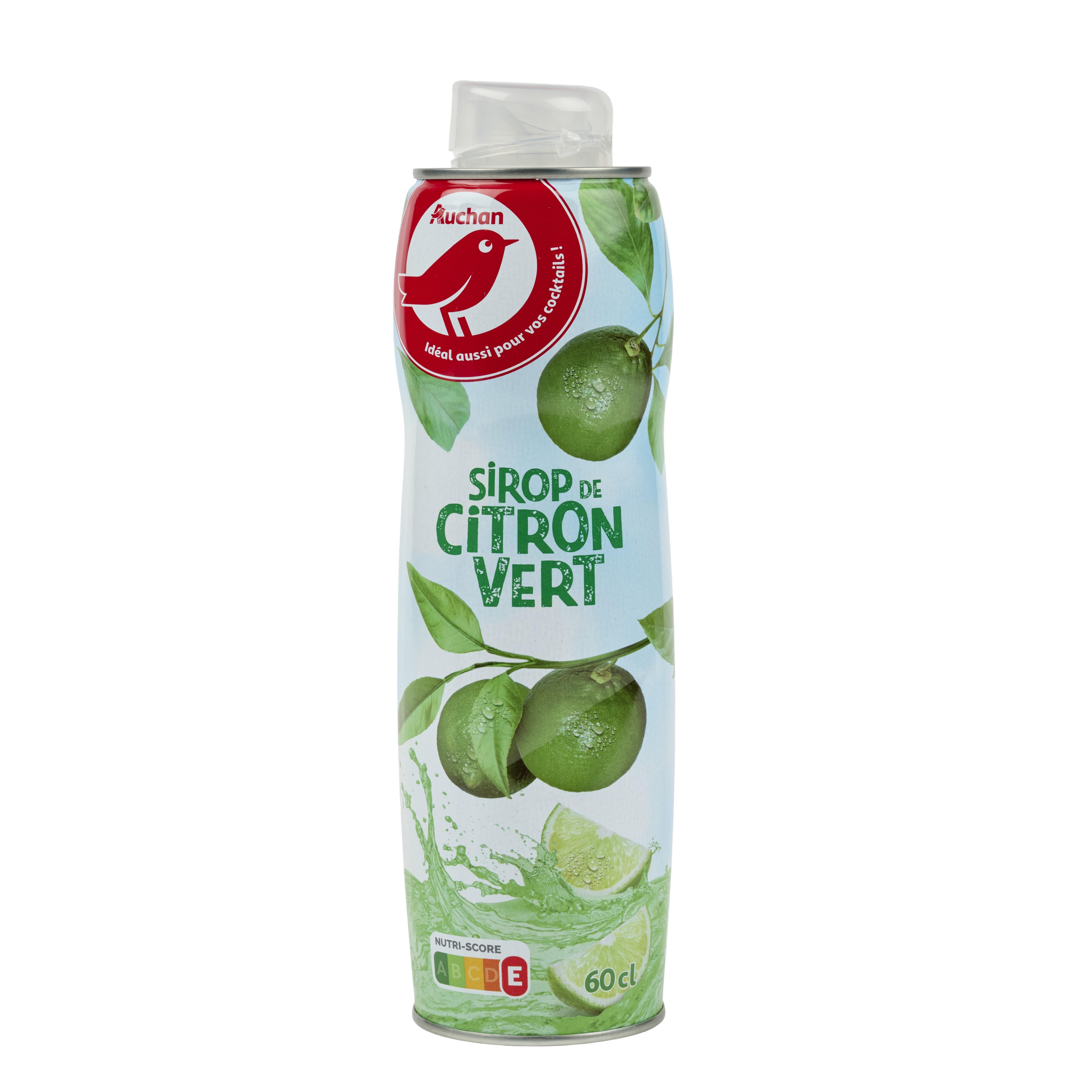 Voir la diapositive 2 : AUCHAN Sirop citron vert bidon métal 60cl